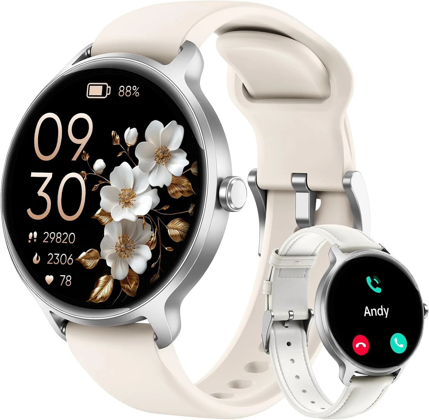Smart Watch for Women, 1.27" AMOLED Screen Smartwatch with Answer/Make Call for iPhone/Android/Samsung, Fitness Tracker with 120+ Sport Modes, Heart Rate/Sleep/Health Monitor, IP68 Waterproof, 2 Bands