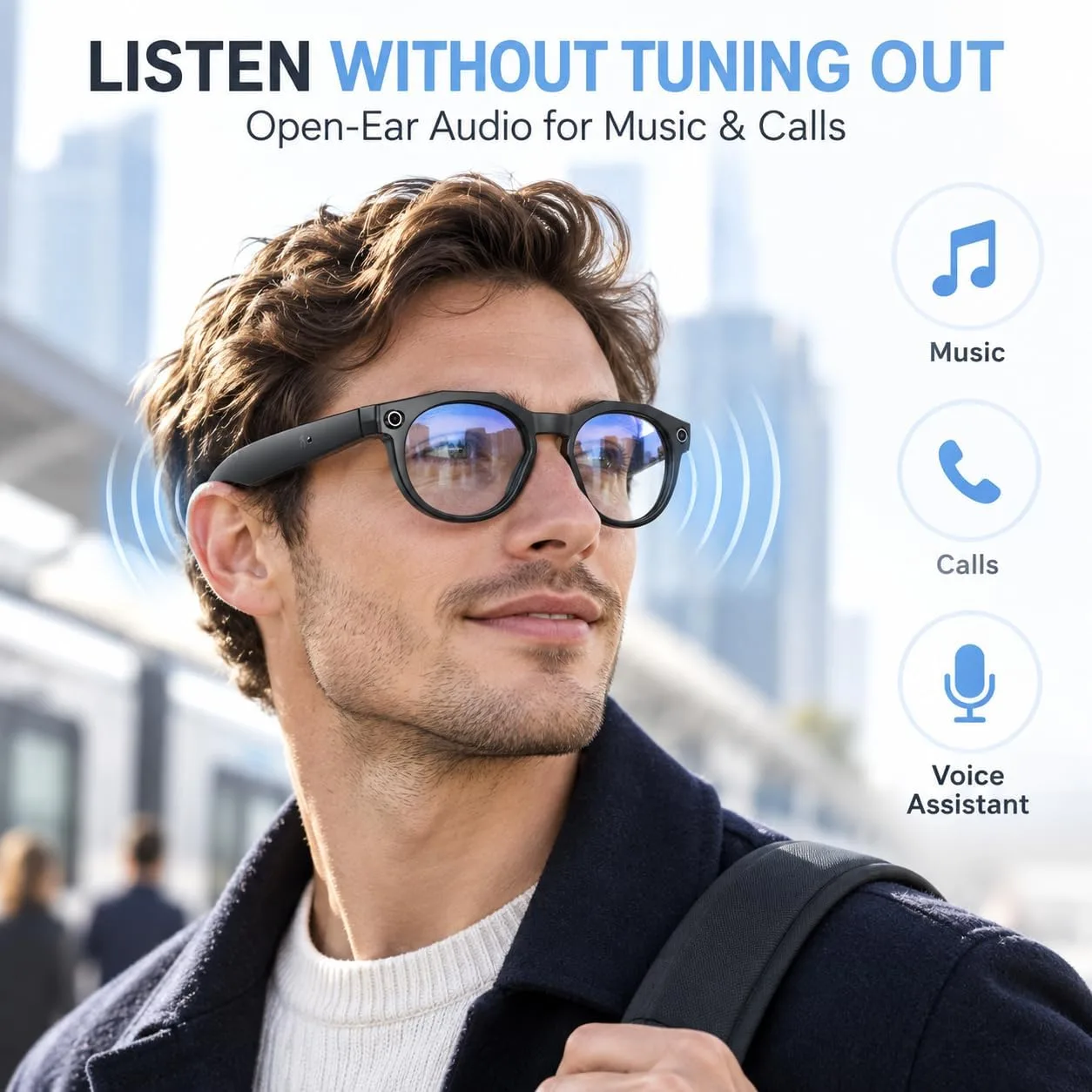 AI Smart Glasses with Camera: POV Vlogging Capture & Open-Ear Audio