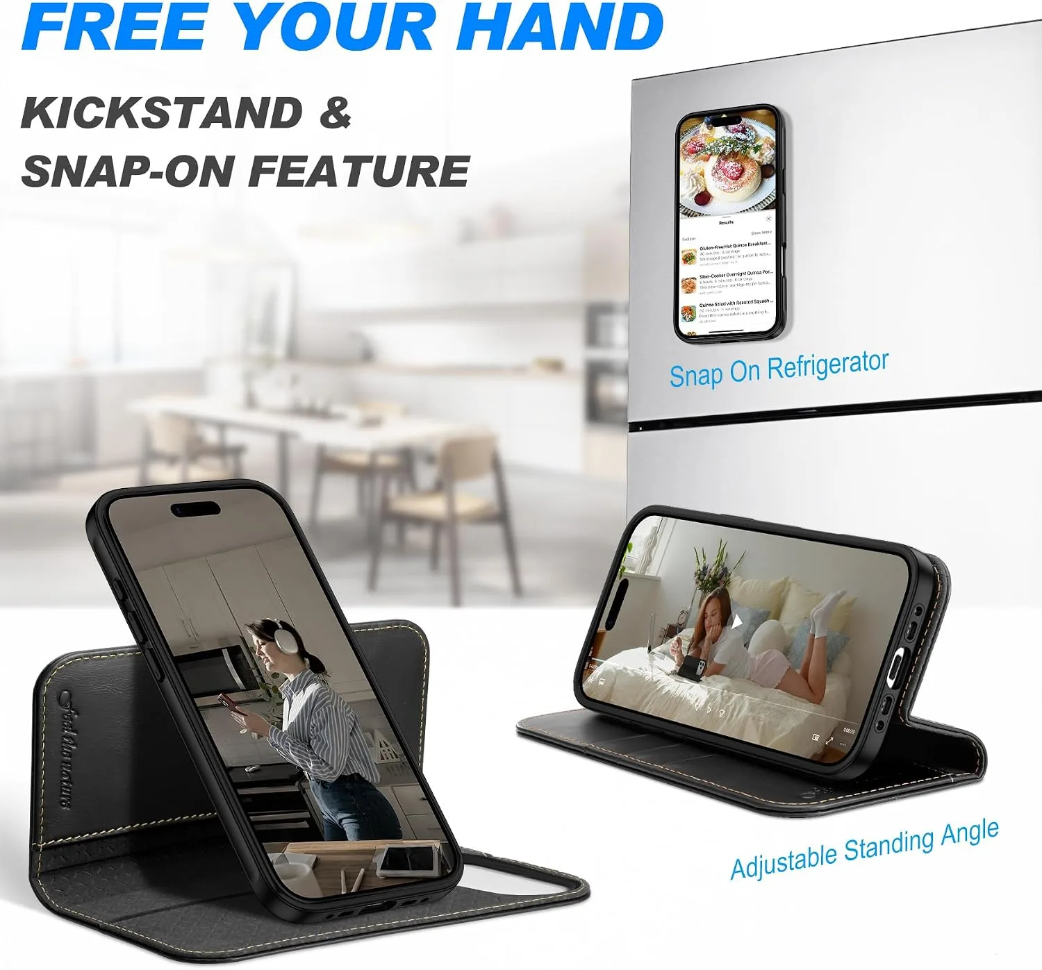 SHIELDON Removable Genuine Leather Wallet Case for iPhone Air, Retro Black