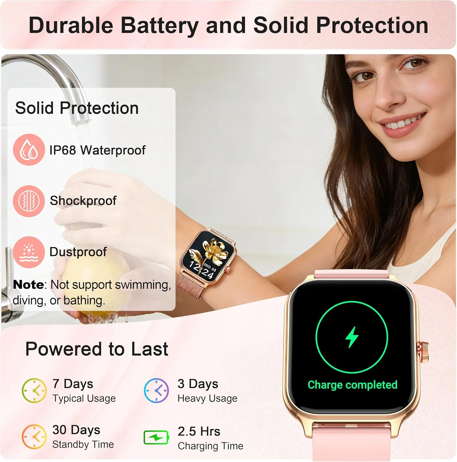 Smart Watch Women Men, Answer/Make Call, 1.96'' Fitness Tracker with Blood Pressure, HR, Sleep Monitor, 110+ Sport Modes Reloj Inteligente para Mujer Smartwatch Compatible with iPhone/Samsung/Android