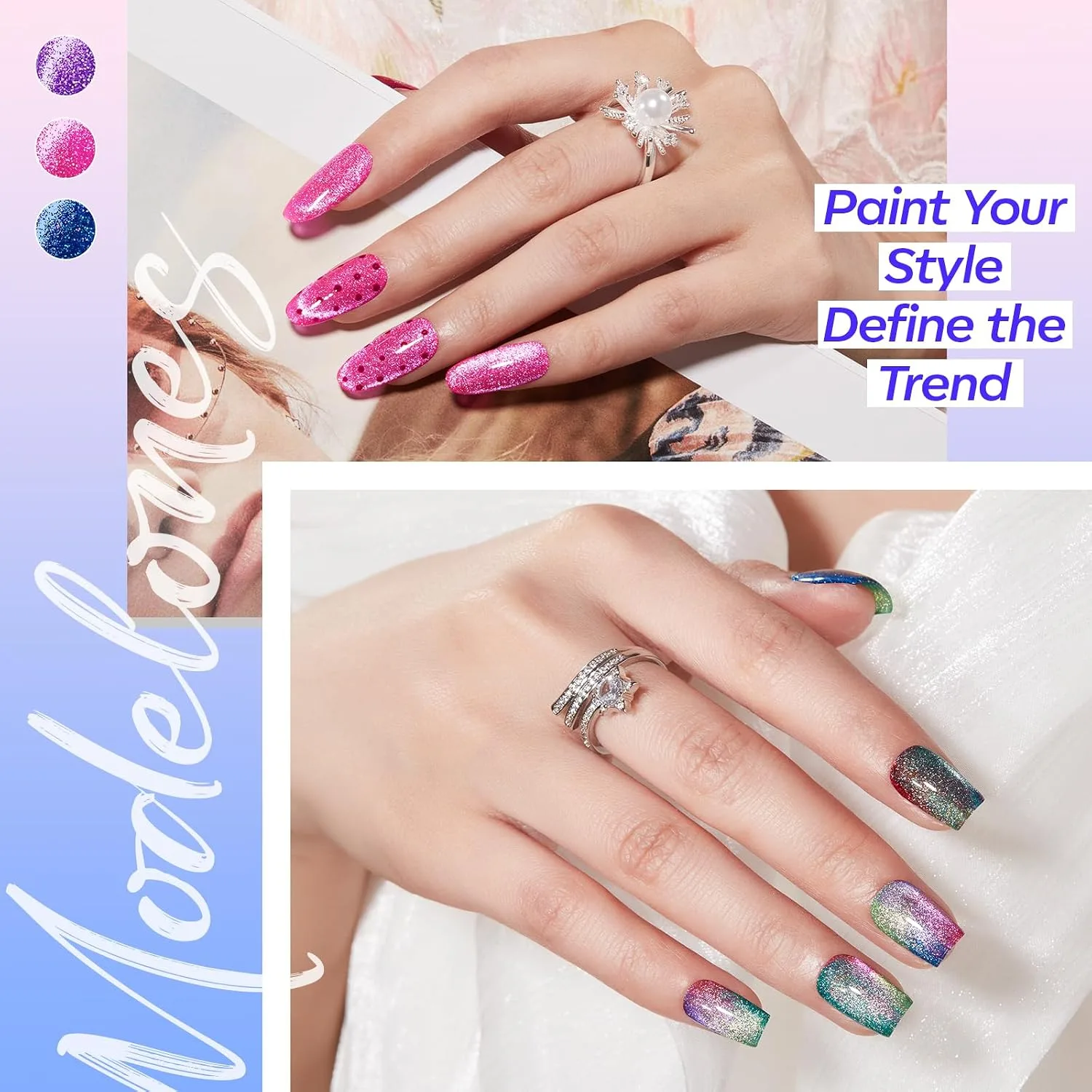 modelones Cat Eye Gel Nail Polish Set Glitter 6Colors Red Pink Blue Summer