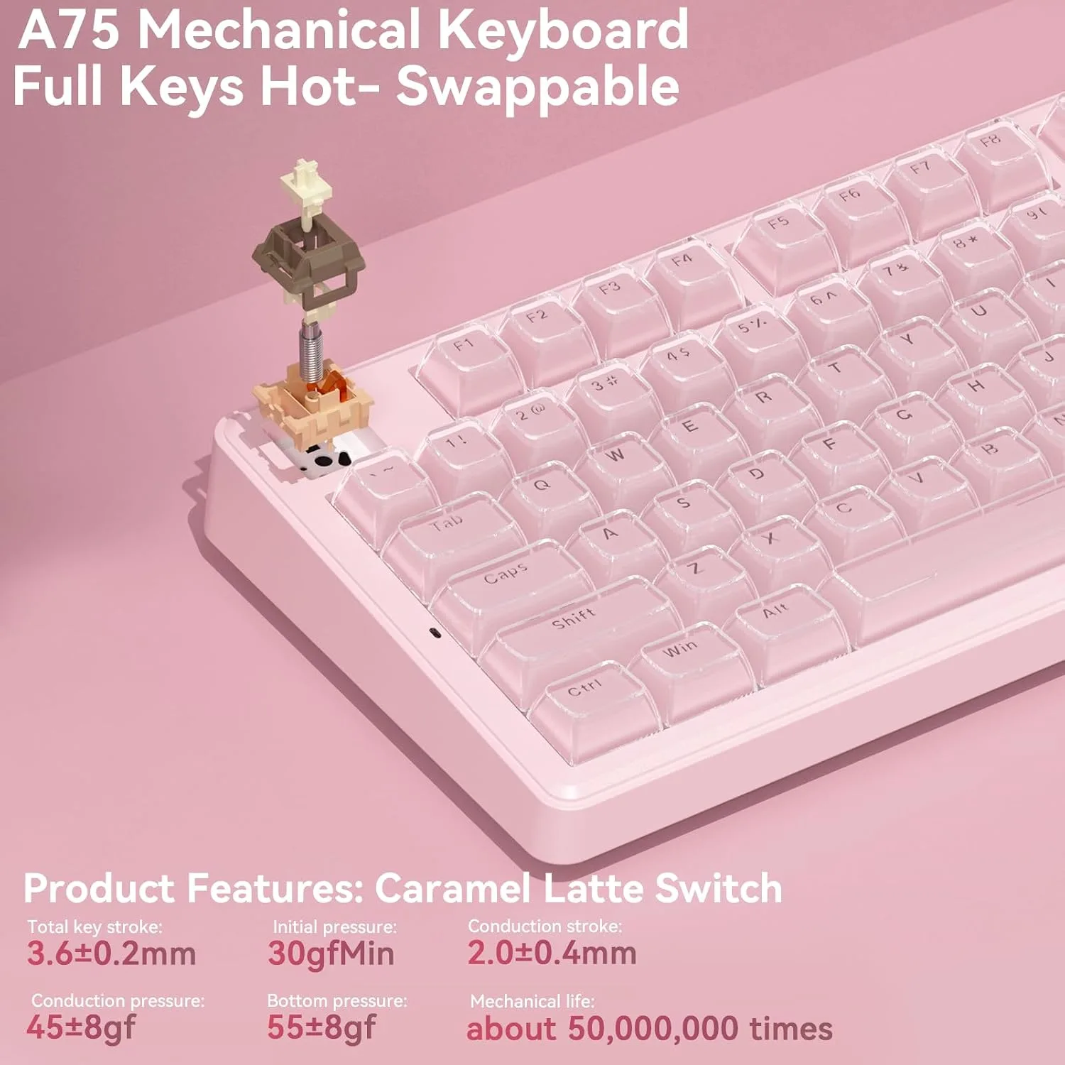 SOLAKAKA A75 Wireless Gaming Keyboard with Multifunction Knob, BT5.0/2.4GHz/USB-C, 75% Mechanical Keyboard, Hot-Swappable, Gasket Creamy Keyboard with RGB Backlit, Crystal Keycaps, for PC/Mac