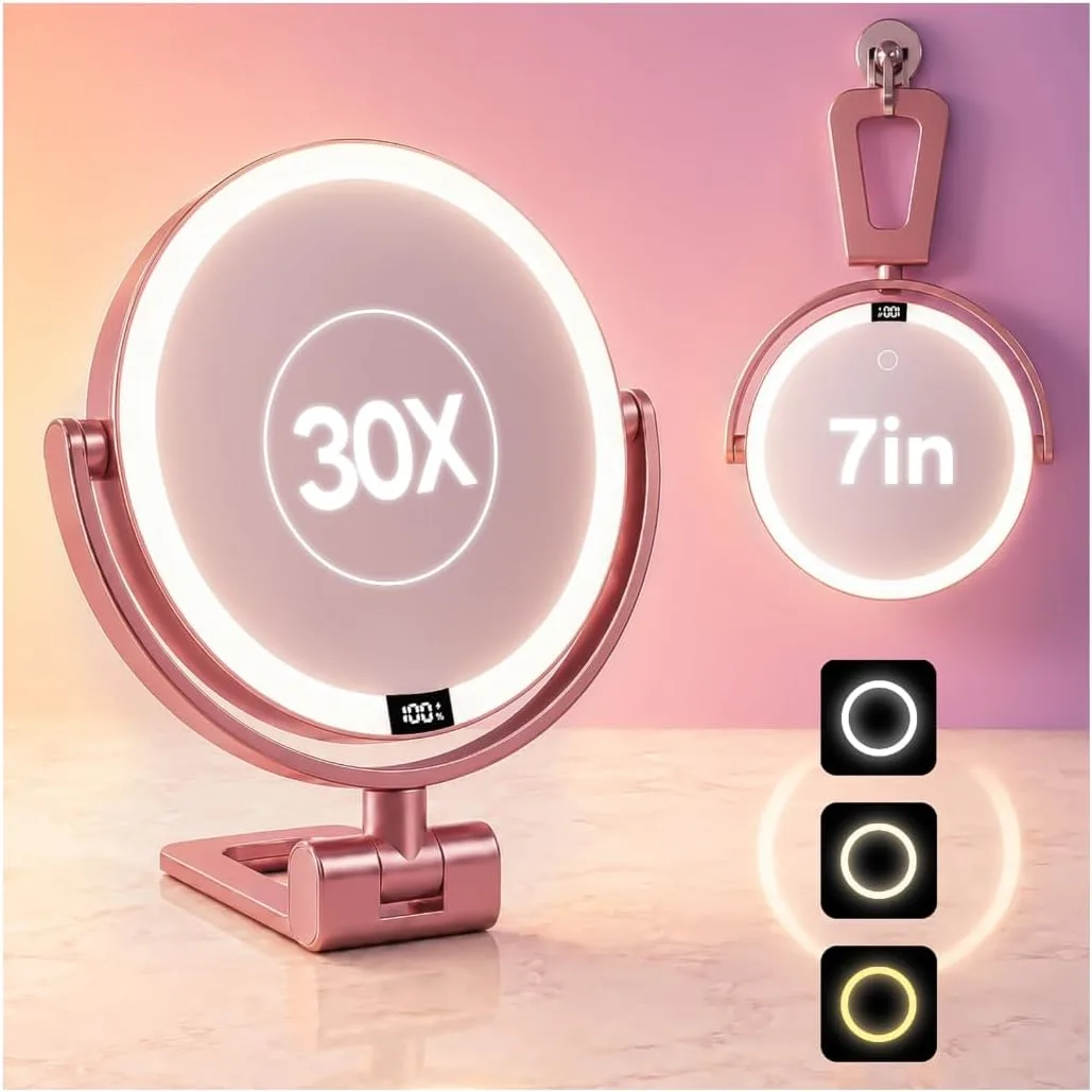 1X/30X Makeup Mirror with Lights, Magnifying Mirror (Rose Gold)