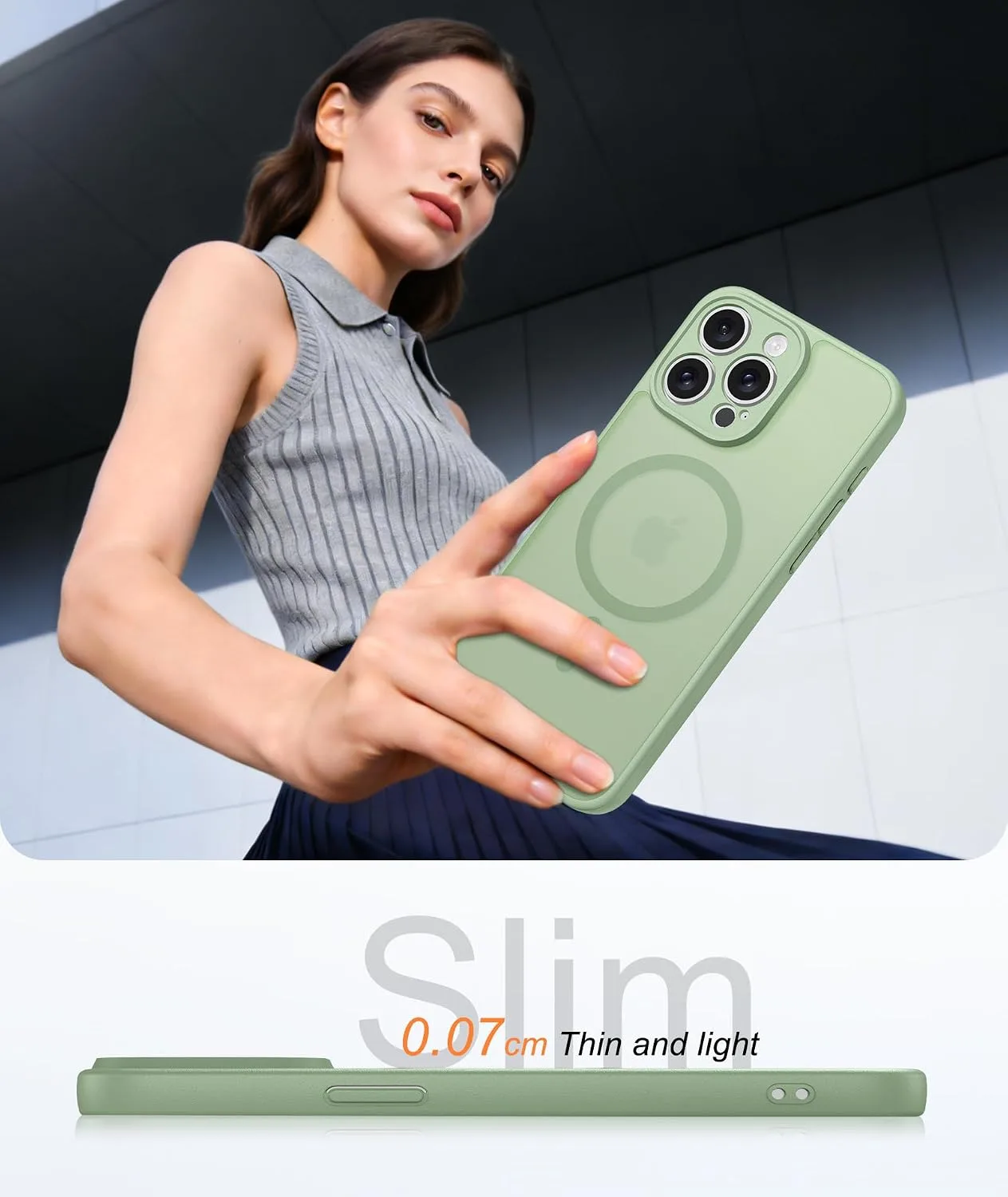FNTCASE for iPhone 15-Pro Max Case Fit for MagSafe Light Green