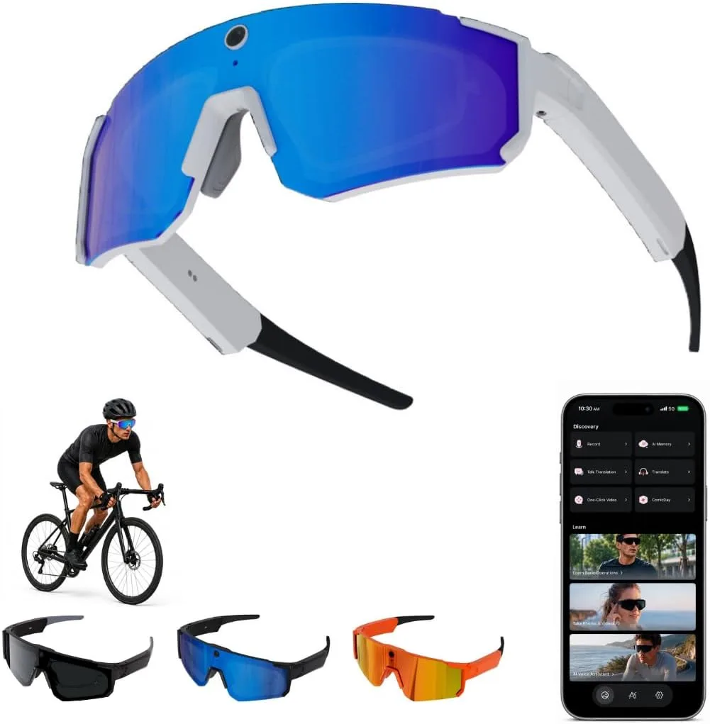 AI Smart Glasses with 32MP & 1200P Video Camera,Waterproof Recording,Voice Assistant,Open-Ear Audio,Dual Mic Noise Reduction,EIS Stabilization,Lightweight & Comfortable Outdoor Sports (Purple)