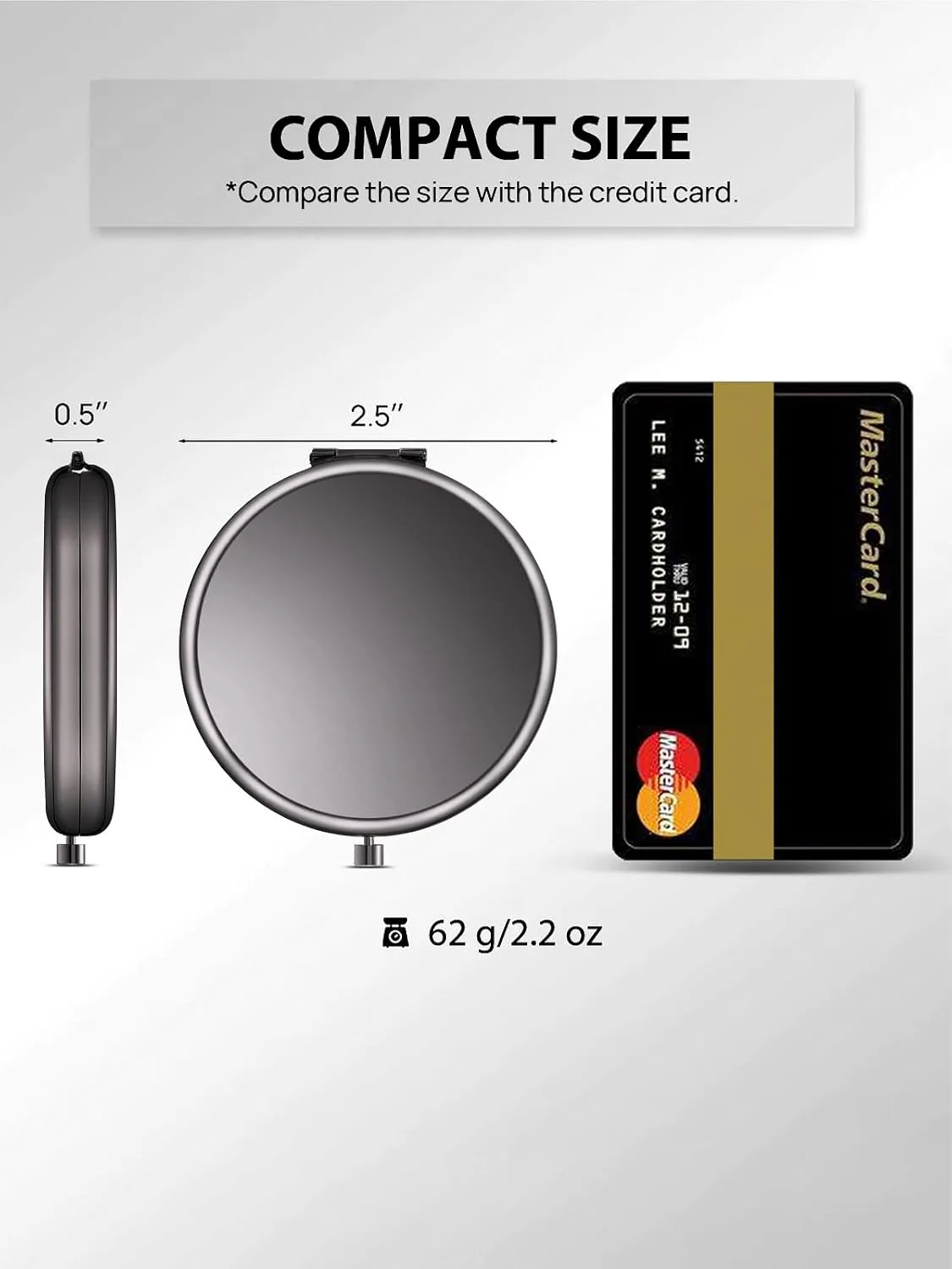 Compact Mirror, 1x/2x Magnification Pocket Mirror, Black