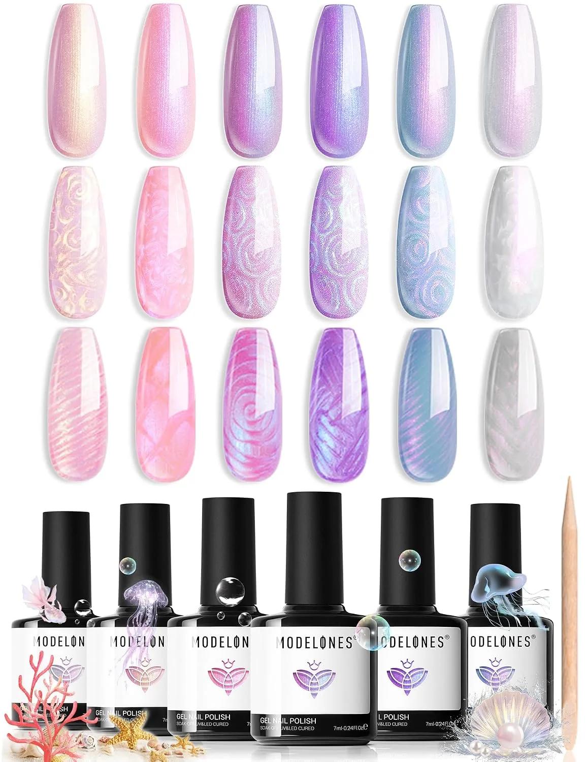 modelones Gel Nail Polish Glitter Pearl 6Colors Pink Purple White Spring