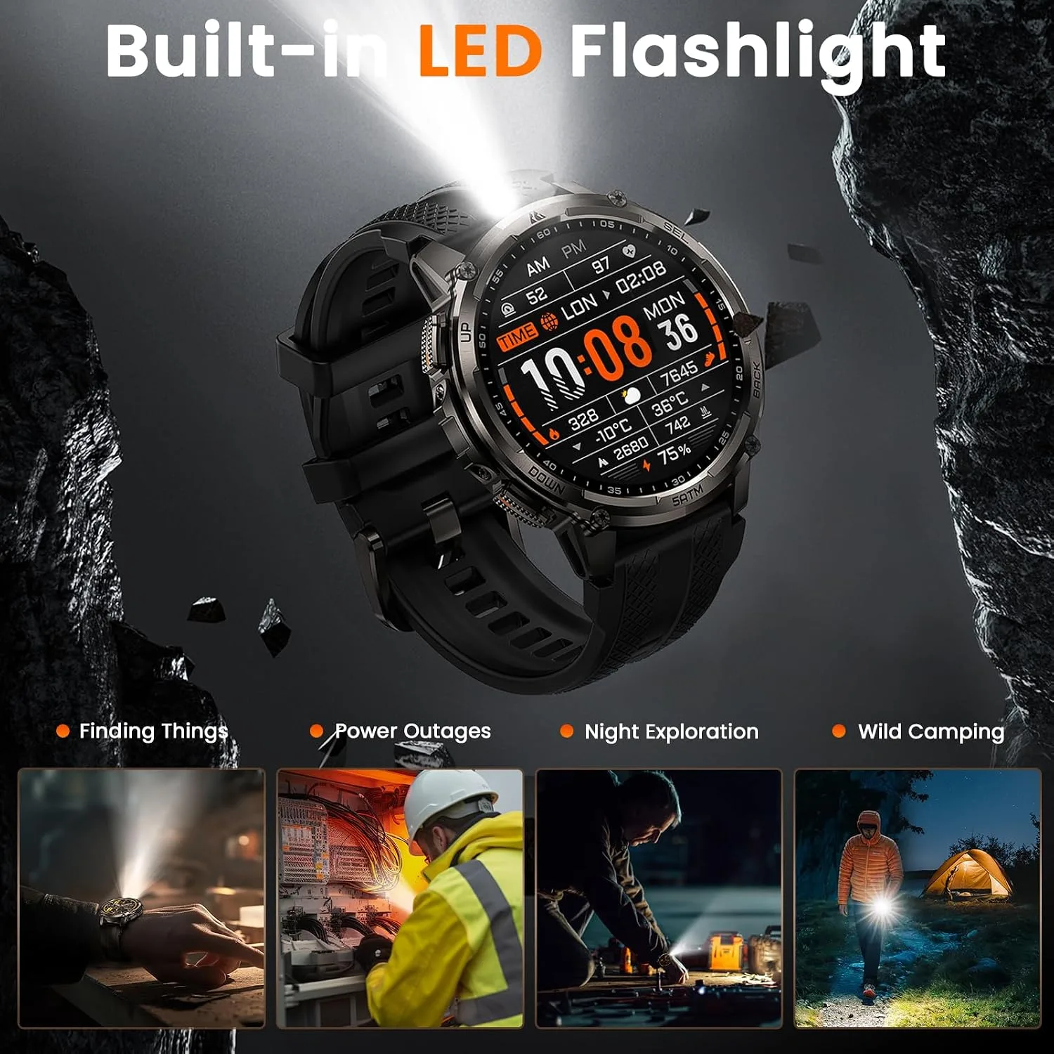KOSPET Tank T4C Smart Watch with GPS, 5ATM/IP69K Waterproof, LED Flashlight