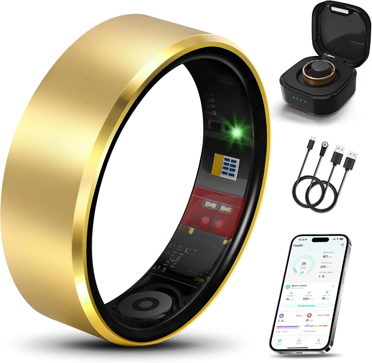 Smart Health Ring Fitness Tracker for Men Women, New Gold 8