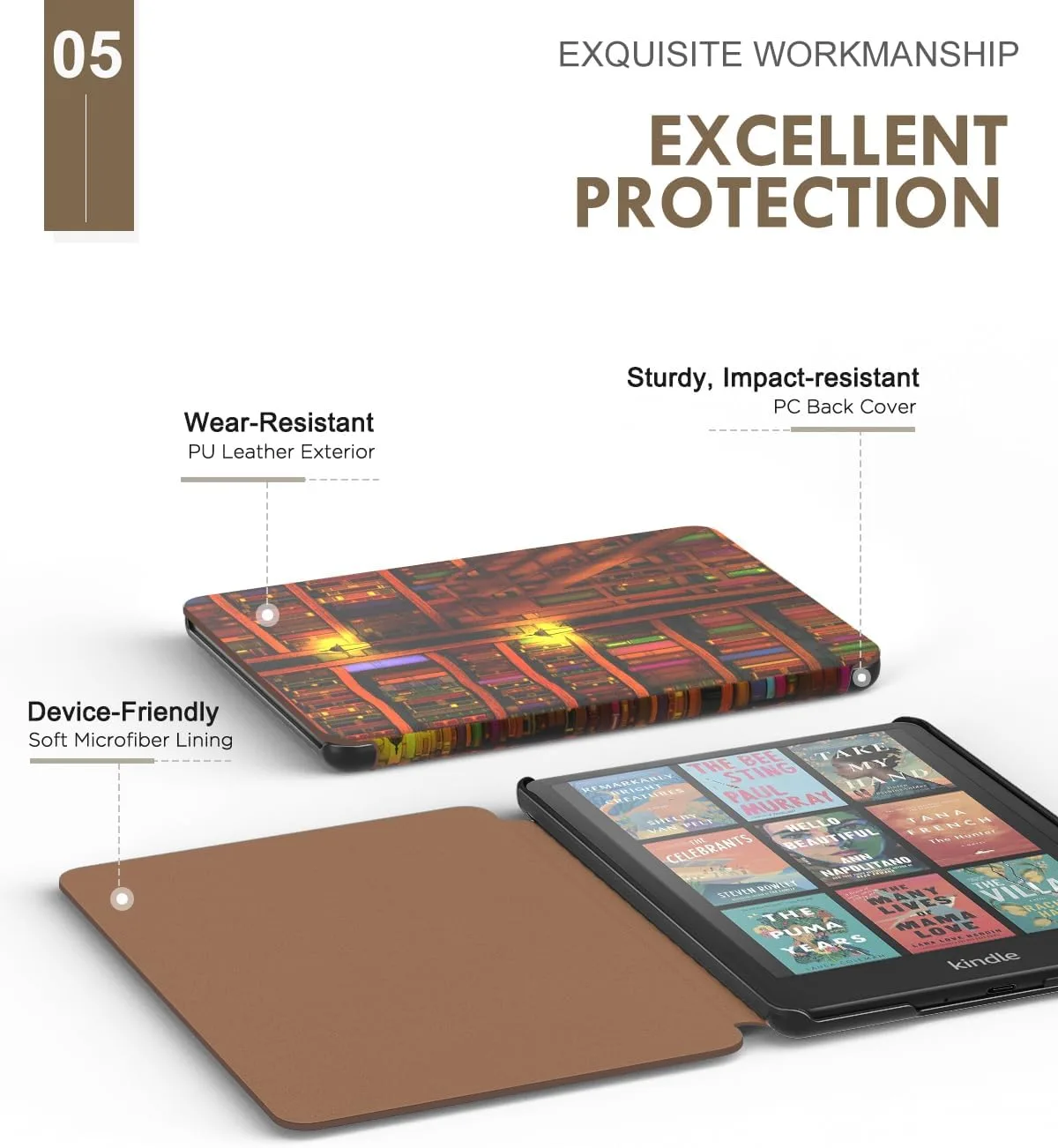 Moko Magnetic Case for 7" Kindle Paperwhite 12th/Colorsoft, Retro Library