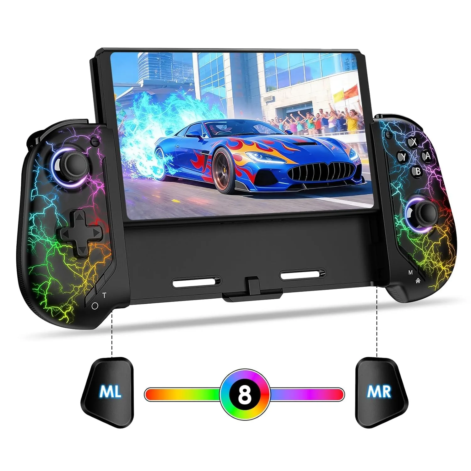 Moonag Replacement Controllers Compatible with Switch/OLED, Hall Effect One-Piece Controllers with 6-Axis Gyro, Motion Control, Wake-up, Dual Vibration, Turbo, 1000mAh Battery, Light