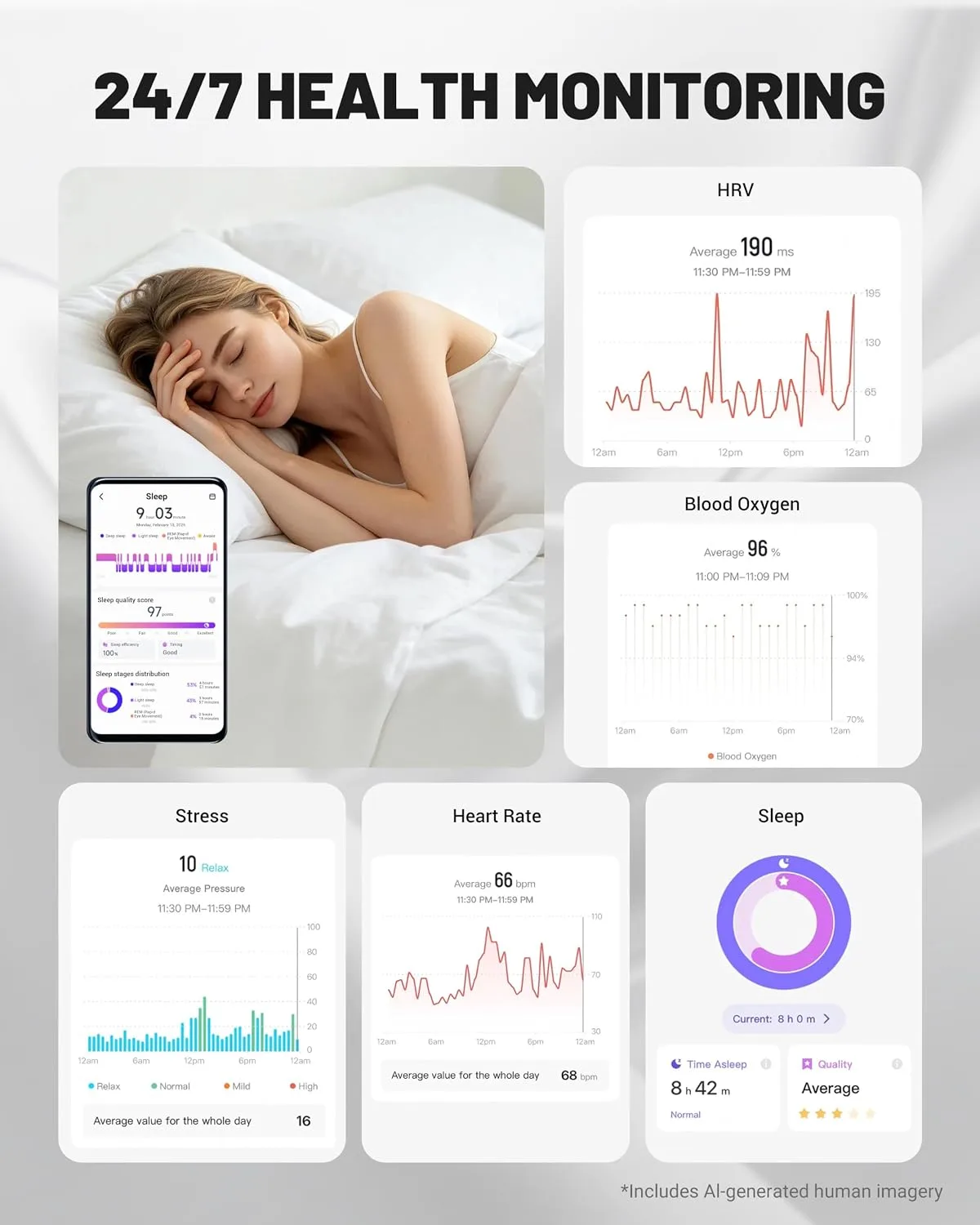 smart Ring with Charge Case Health Tracker for Men Women, Sleep Stress Exercise Health Monitoring, IP68 Waterproof, Long Battery Life, No Subscription, iOS Android Compatible, Black, 11#