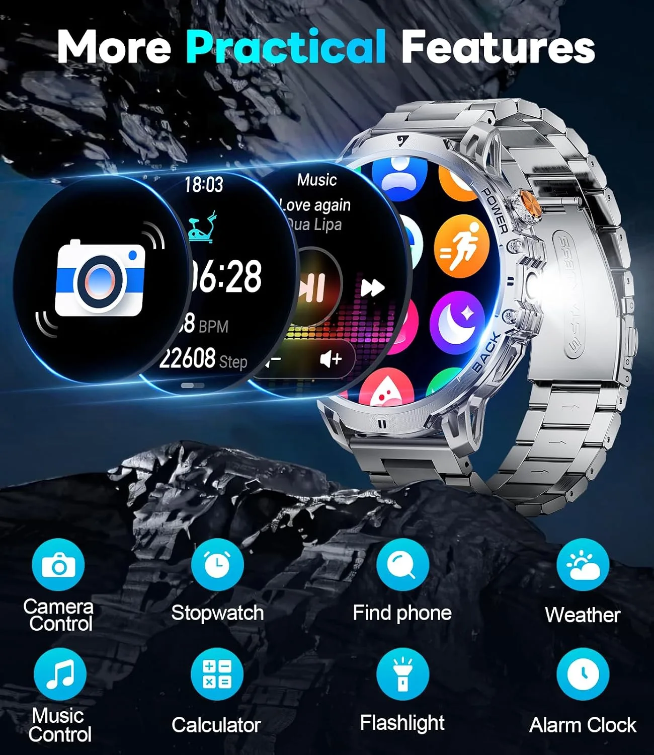 LIGE Military Smart Watches for Men(2 Bands), 1400mAh/1.85" HD Large Screen