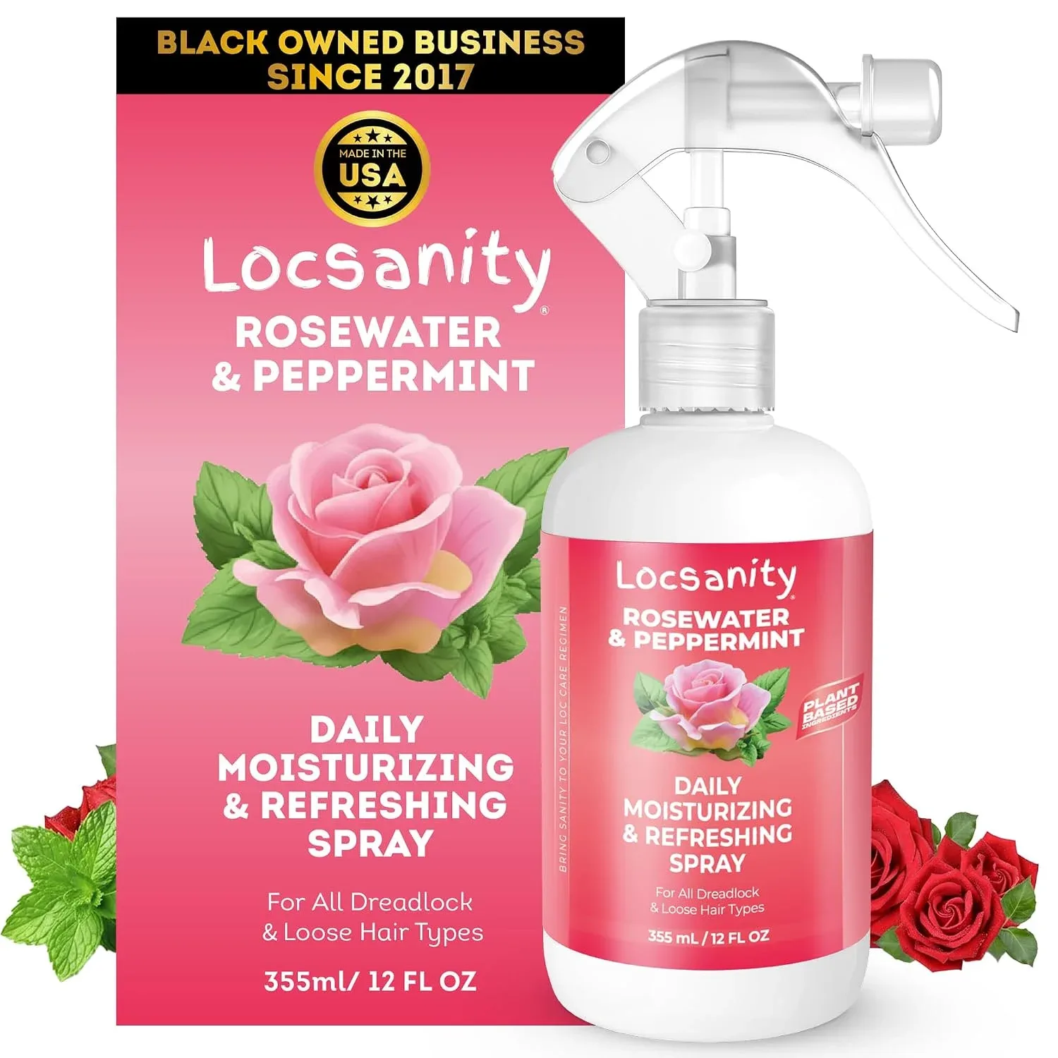 Spray Hidratante Locsanity Agua de Rosas y Menta para Locs 12 fl oz