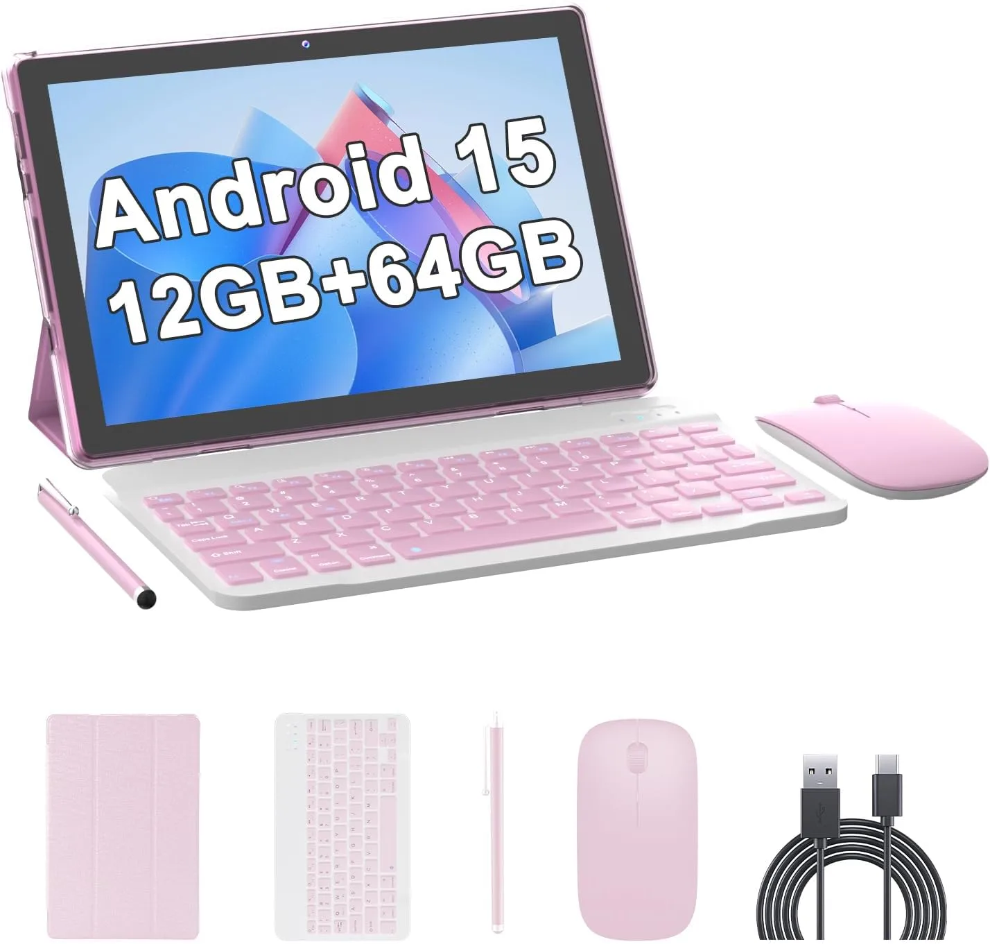 10 Inch Tablet Android Tablets 64GB 12GB RAM 10" Android Tablet Supports 1TB Expansion Dual Camera 6000mAh Long-lasting battery WiFi-6 Tableta 2 IN 1 Tablets with Bluetooth Mouse Case Stylus Keyboard