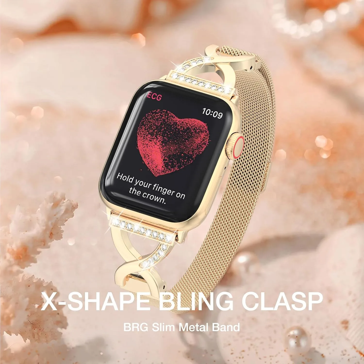 Thin Mesh Loop with X-Shape Clasp Compatible with Apple Watch Bands Women