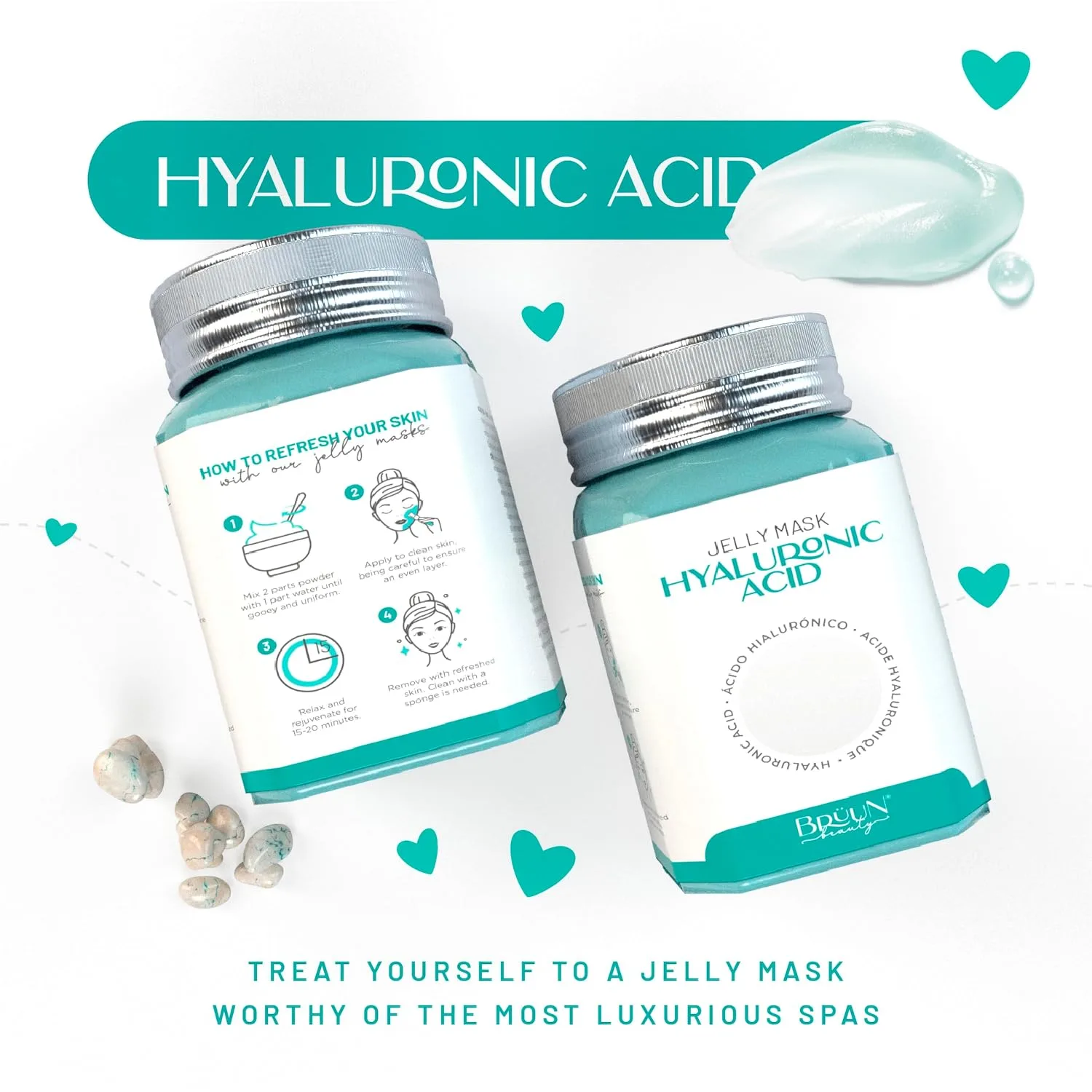 BRÜUN Peel-Off Hyaluronic AC Jelly Mask for Face Care – A 23 fl oz Rubber Mask Jar for 30 to 35 Treatments – A Skin Care Moisturizing Gel Mask of Spa Set for Men, Women and Adults