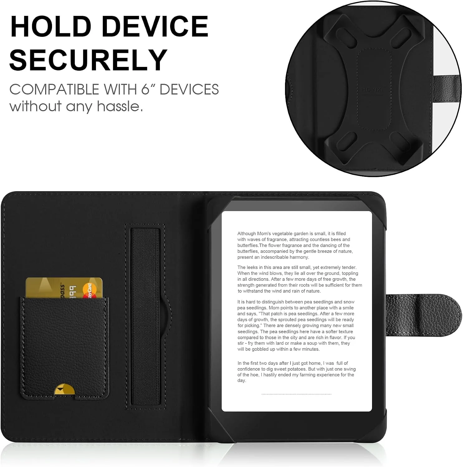 HoYiXi Universal Case for 6-inch Kindle eReader Compatible with Kobo/Voyaga/Pocketbook/Tolino E-Book Reader,6'' eReader Protective Cover with Built-in Card Slot,Black