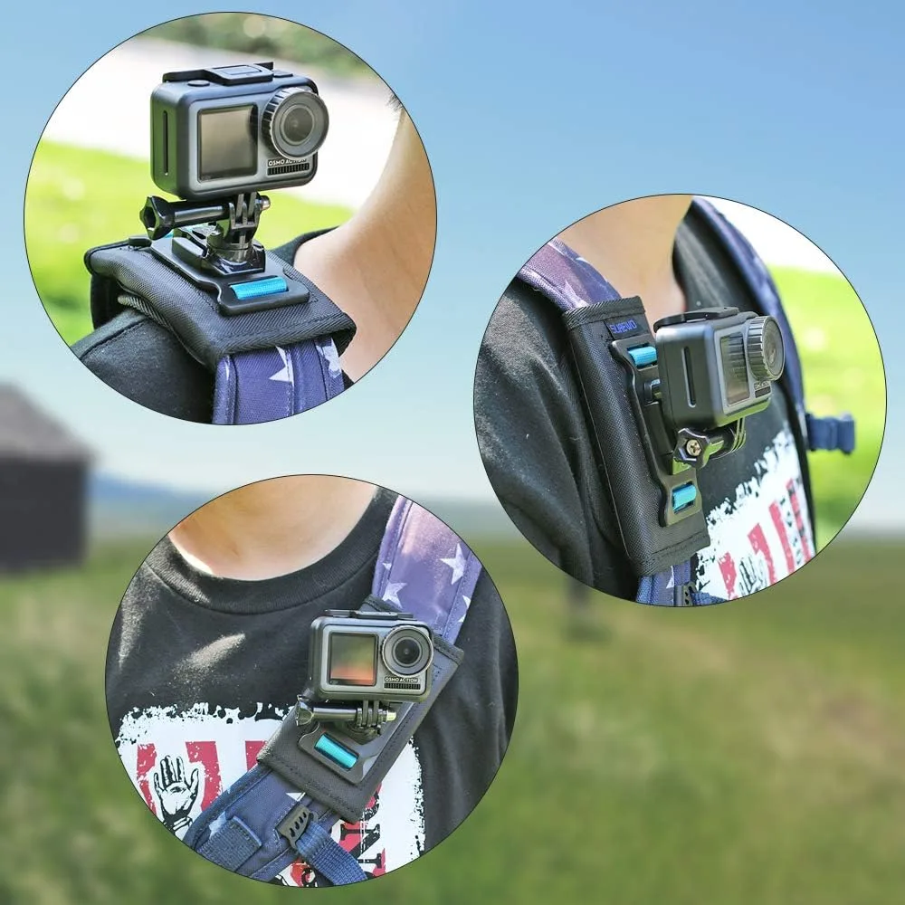 Backpack Shoulder Strap Mount with Adjustable Shoulder Pad Compatible with GoPro Hero 13/12/11/10/9/8/7/6/5/4,DJI Osmo Action 6/5 pro/4/3,AKASO/Crosstour and Most Action Cameras