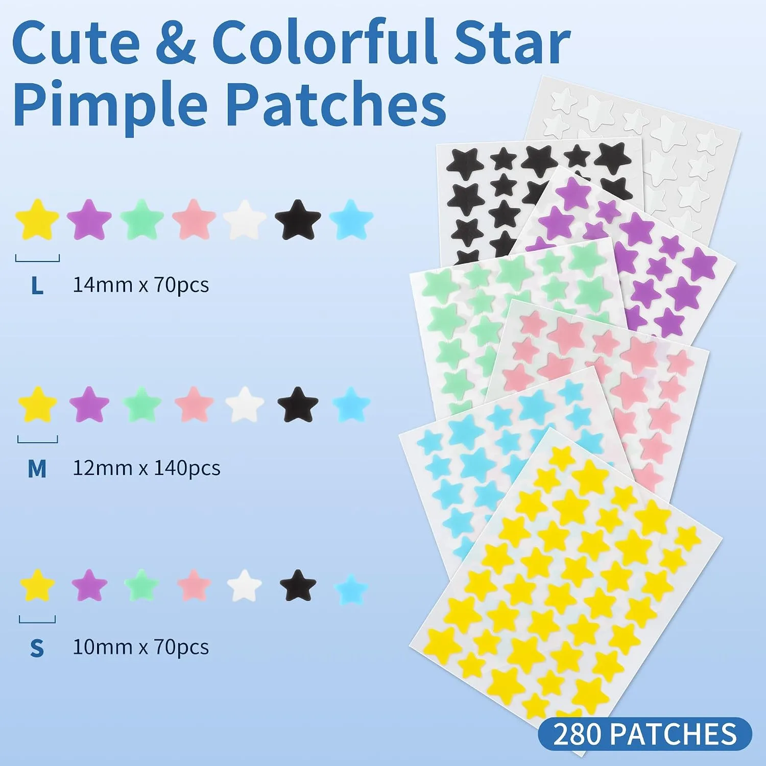 Daolyo Pimple Patches for Face, 3 Size 280 Counts Hydrocolloid Acne Patches, Cute Star Pimple Stickers with Salicylic Acid, Tea Tree Oil & Calendula Oil, for Covering Zits and Blemishes