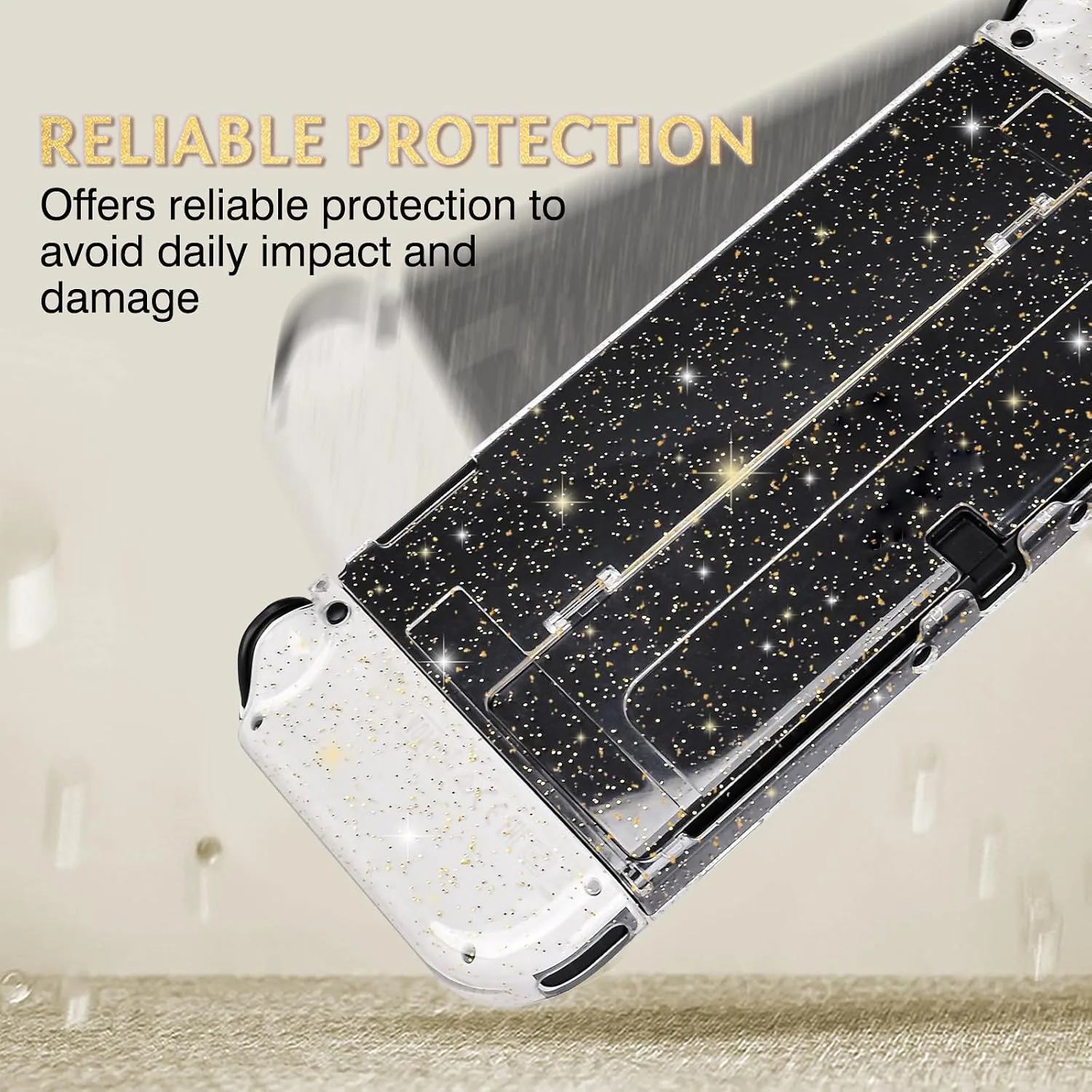 DLseego Protective Glitter Case Compatible with Switch OLED Console - Updated Version, Bling Soft TPU Cover with Shock-Absorption and Anti-Scratch Design - Golden Crystal