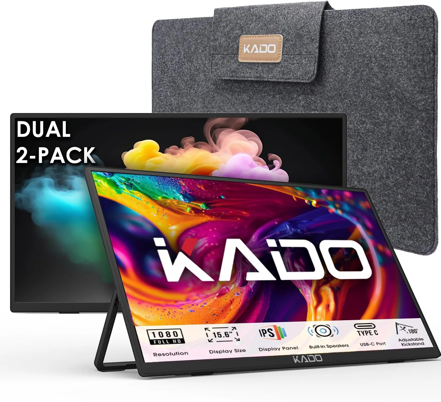Kado Dual Portable 2-Pack 15.6'' FHD 1080p Ultra-Slim Laptop Monitor
