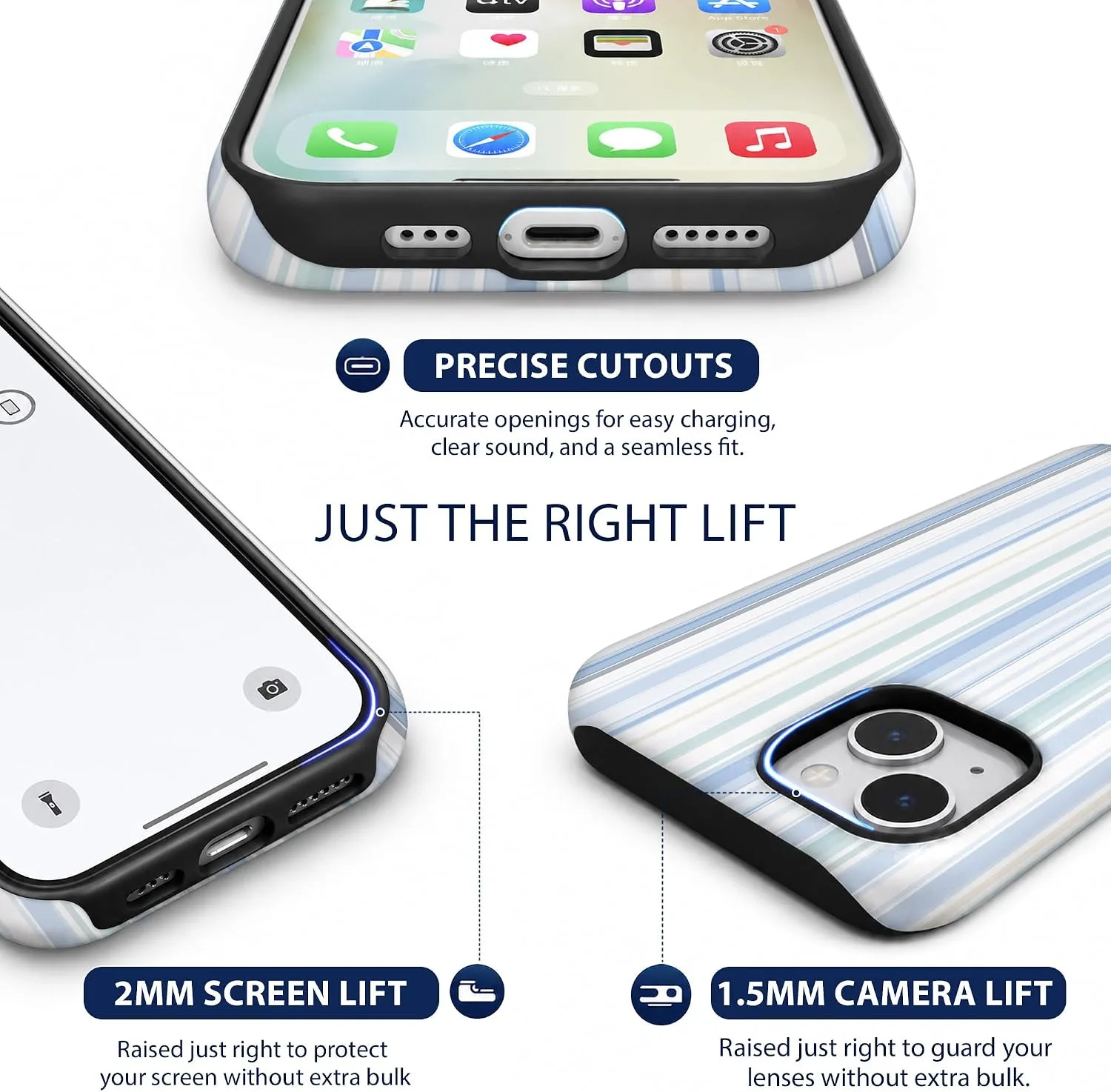 Magnetic for iPhone 15 Phone Case, Cute Trendy Pastel Blue Striped