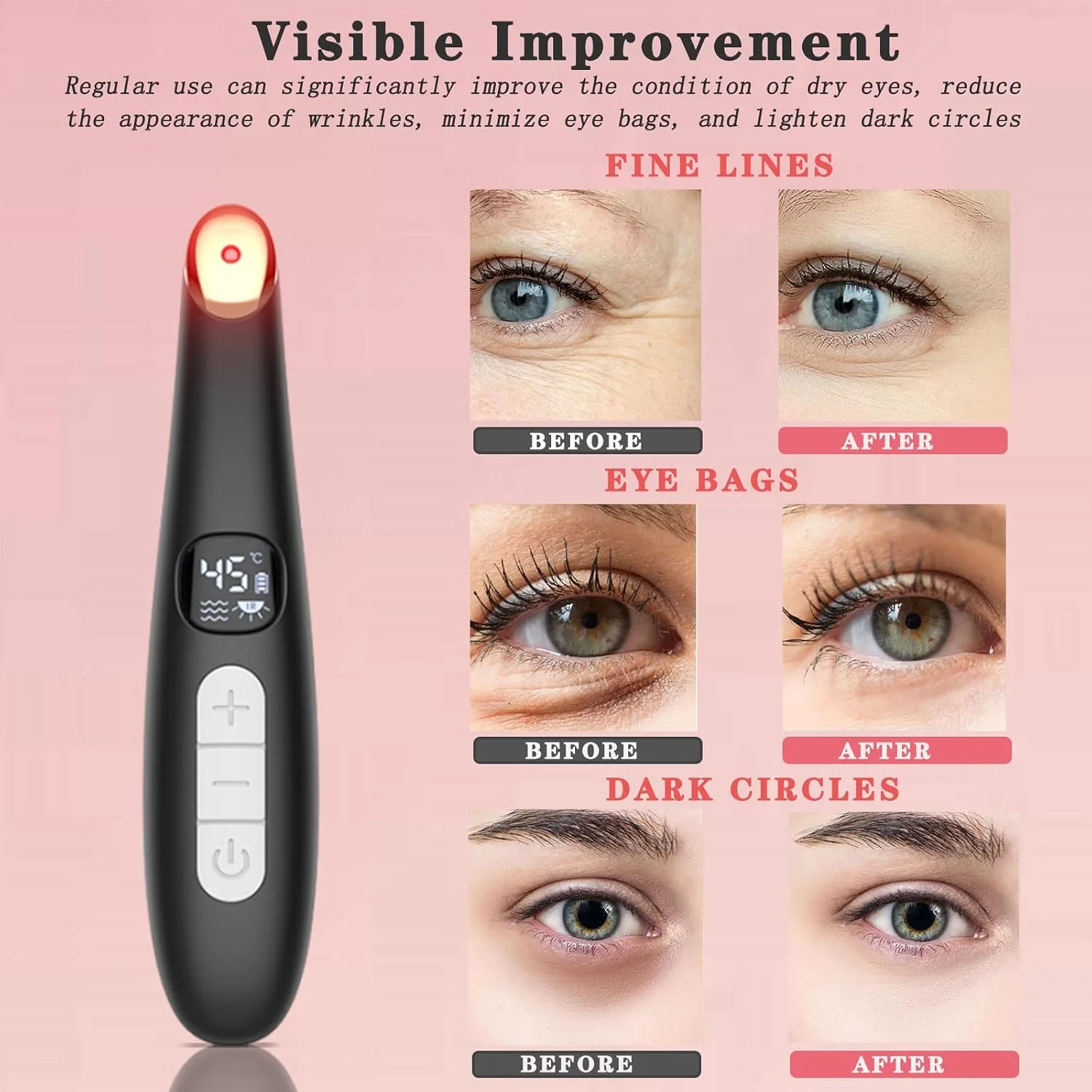 Heated Eye Wand, 3-in-1 Vibrating Eye Lift Wand, Black