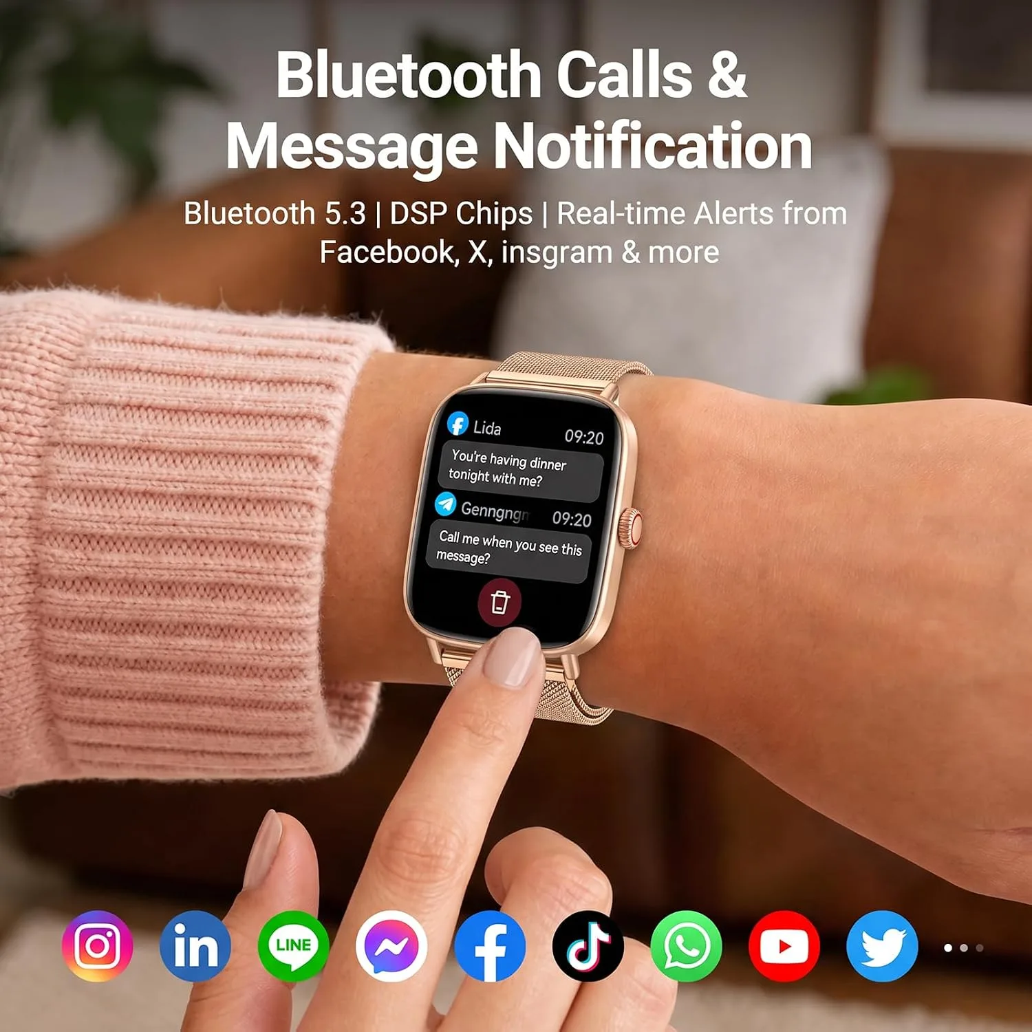 Fitpolo Smart Watches for Women Men,1.85" HD Smartwatch for Android iPhone with Bluetooth Calls, Heart Rate Sleep Monitor, 120+ Sports Modes, IP68 Waterproof, 7-Day Battery - Stainless Steel Gold