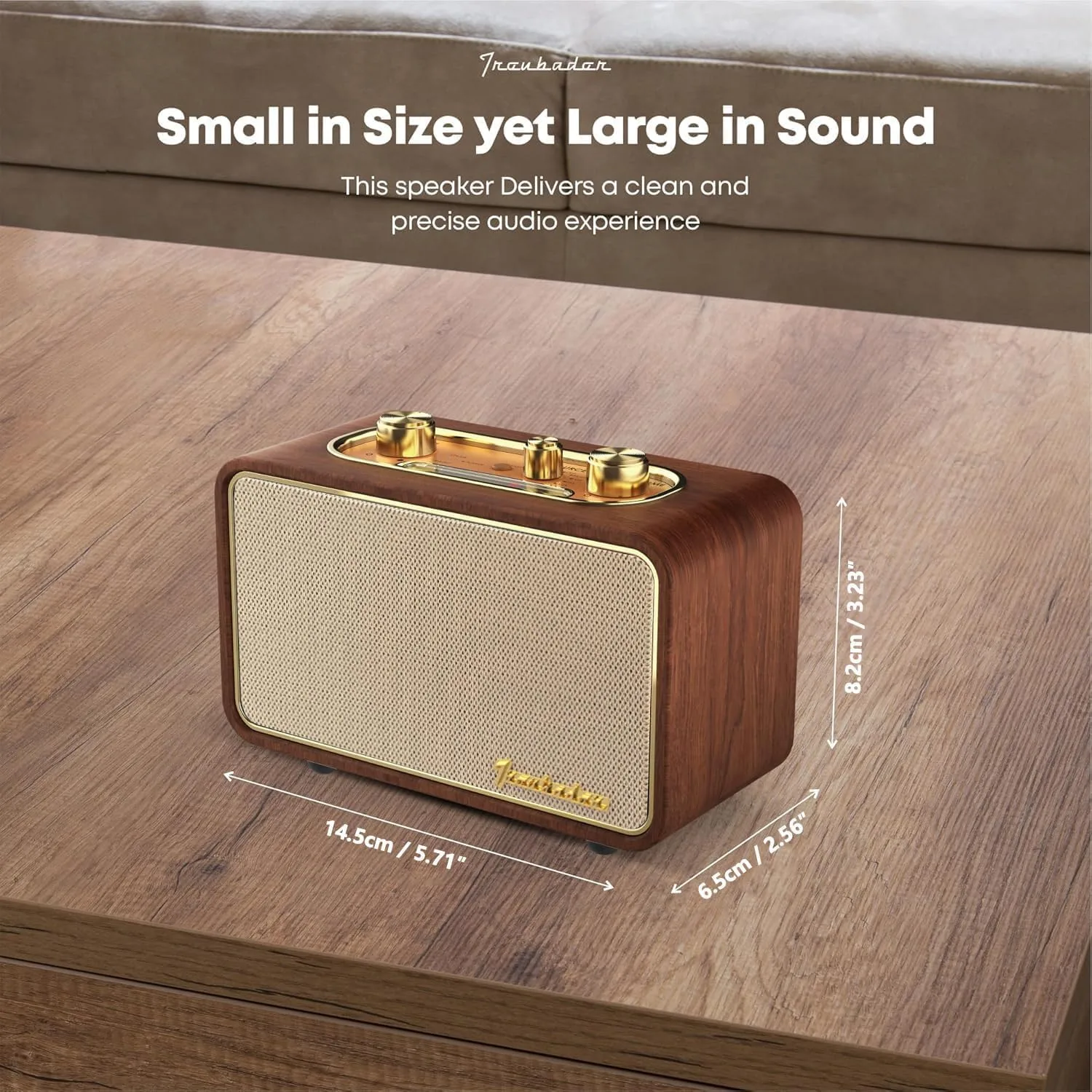 Portable Bluetooth Speaker, Vintage Wireless Radio, Dark Walnut