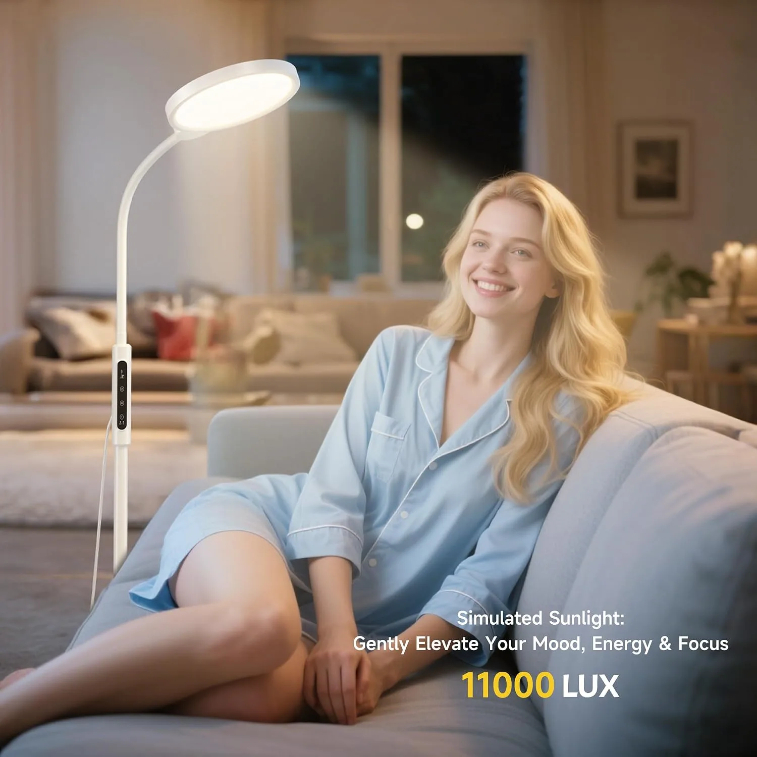 Happy Light Therapy Lamp,11000 Lux Sun Light Lamp with Touch Remote Control