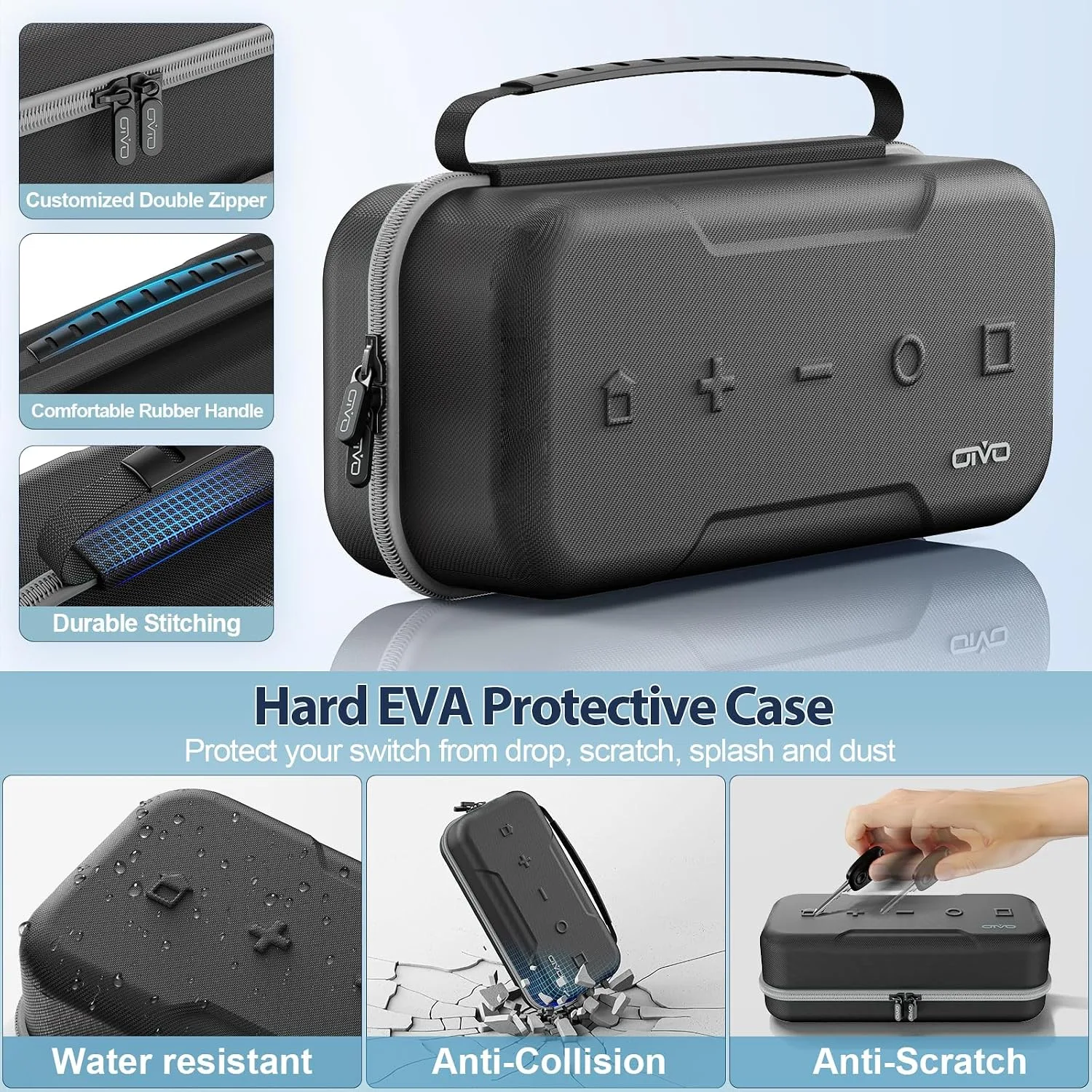 OIVO Switch 1 Carrying Case Compatible with Nintendo & OLED, Portable Switch Travel Carry Case Fit for Joy-Con and Adapter, Hard Shell Protective OLED Pouch Bag with 20 Games, Grey
