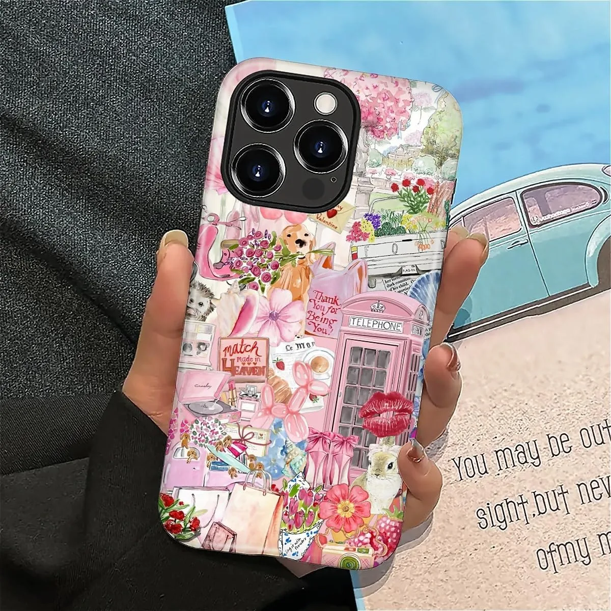 DAIZAG Case for iPhone 16 Pro,Mixed 2 Layer Design Shockproof Soft TPU Ddouble Protection Phone Case for iPhone 16 Pro-Cute Pink Animal Garden Collage