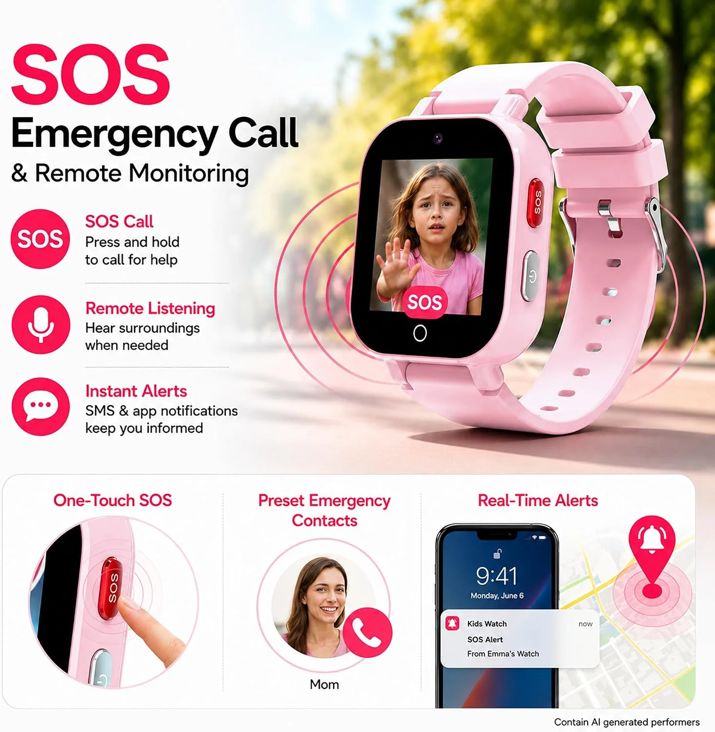 4G Kids Smart Watch with GPS Tracker, Video & Voice Call, SOS, WiFi, IP68 Waterproof, AI Smart Features, Parental Control Phone Watch for Boys Girls Age 3+ (SIM Card Included)