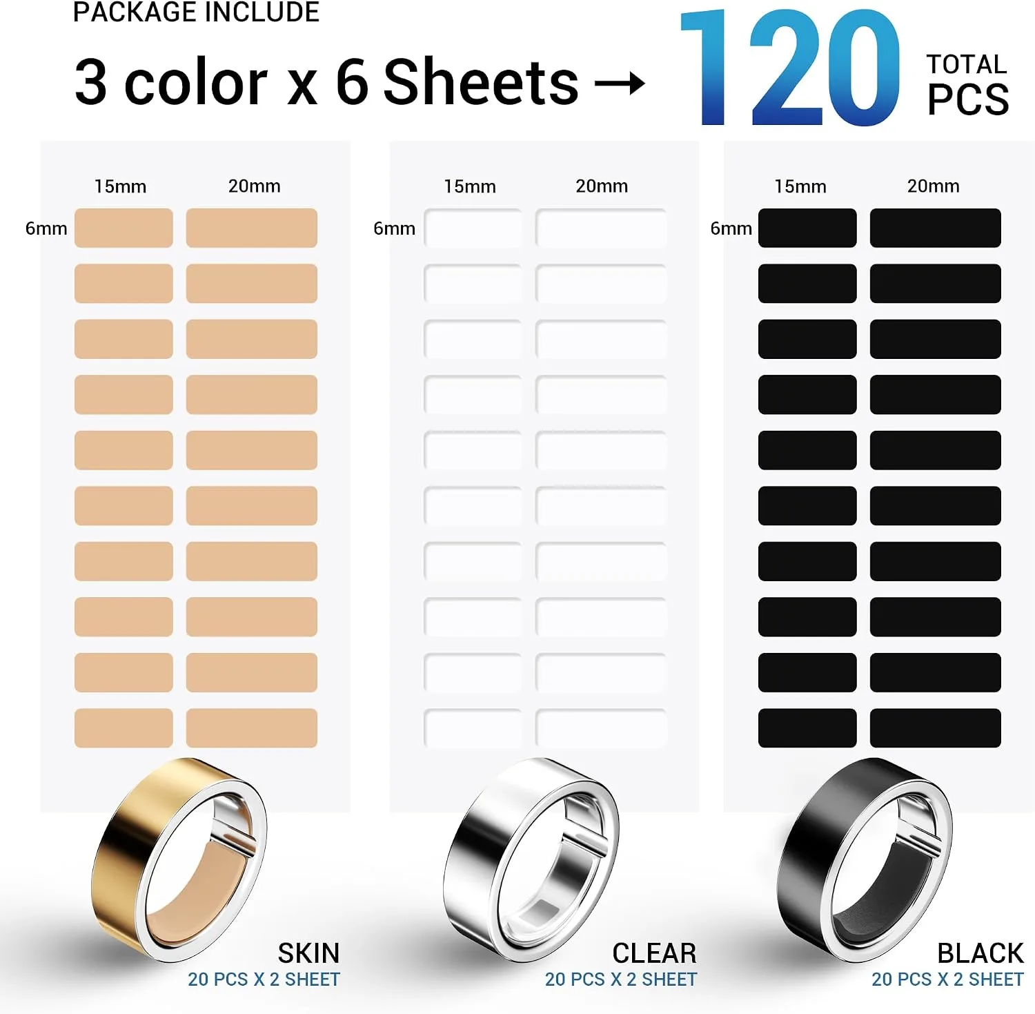 Smart Ring Size Adjuster - 120Pcs Invisible Fit for Oura Ring Gen 4/3, Samsung Galaxy Ring, Ultra Human Ring AIR, RingConn 2/1, Amazfit Helio - Loose Ring Sizing Kit, Comfortable & Discreet Accessorie