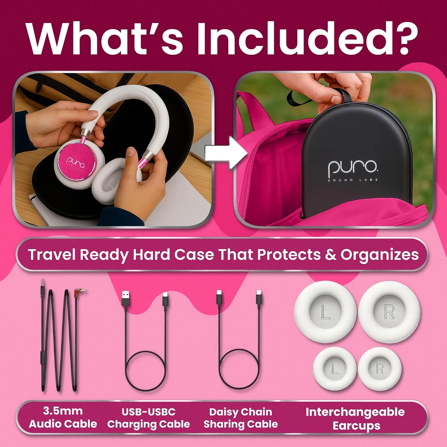 Puro Sound Labs - Kids Headphones, Volume-Limiting 85dB, BT2200 Plus, Pink