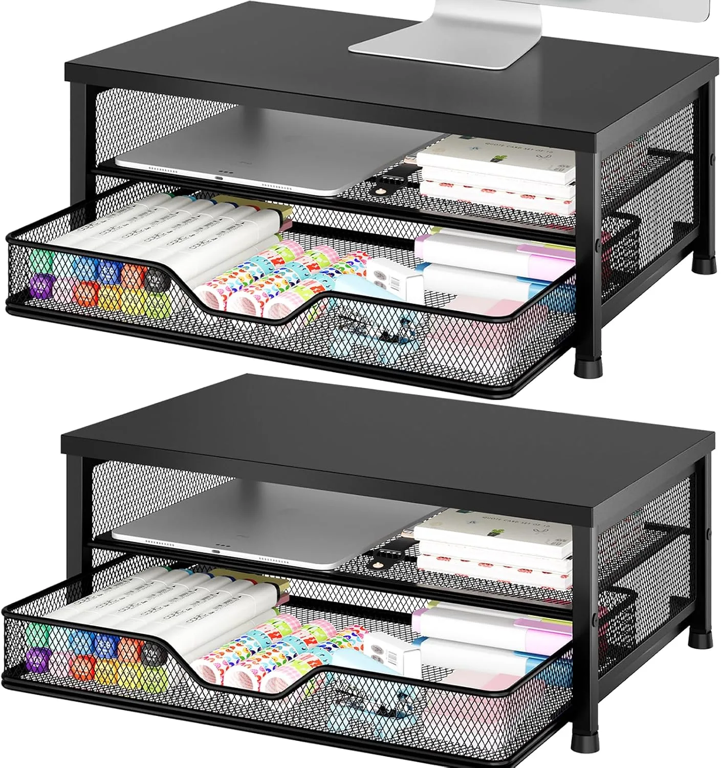 Base para monitor Opnice con organizador y cajón, soporte para impresora y laptop, negro 2 unidades