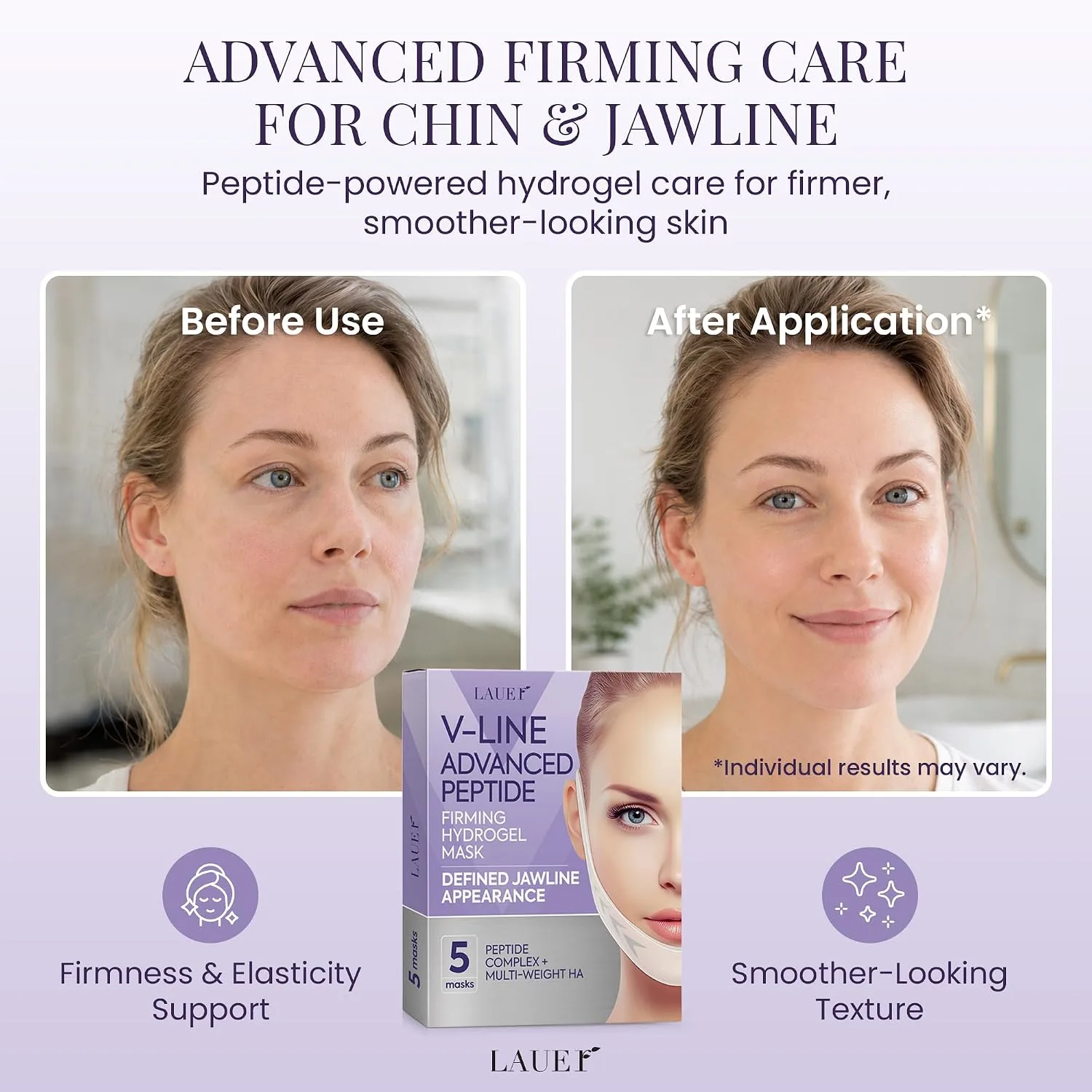 LAUER COSMETIC V-Line Peptide Hydrogel Mask for Chin & Jawline, 5 Count