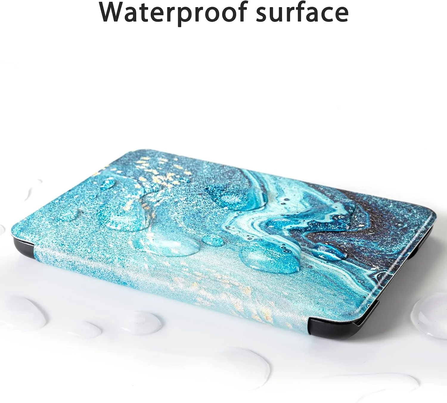 CoBak Case for All New TCL 6 Inch E-Reader 2024 and 2022 (11 Generation) - PU Leather Smart Cover, Auto Sleep and Wake,Teal Golden Flow Marble