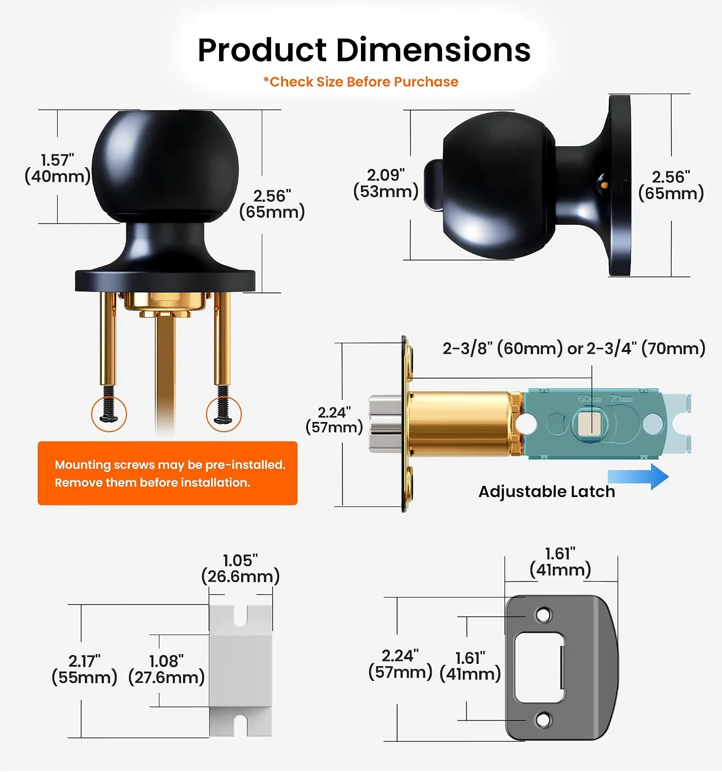 Veise Keyed Entry Door Knob with Lock for Exterior Interior, Matte Black