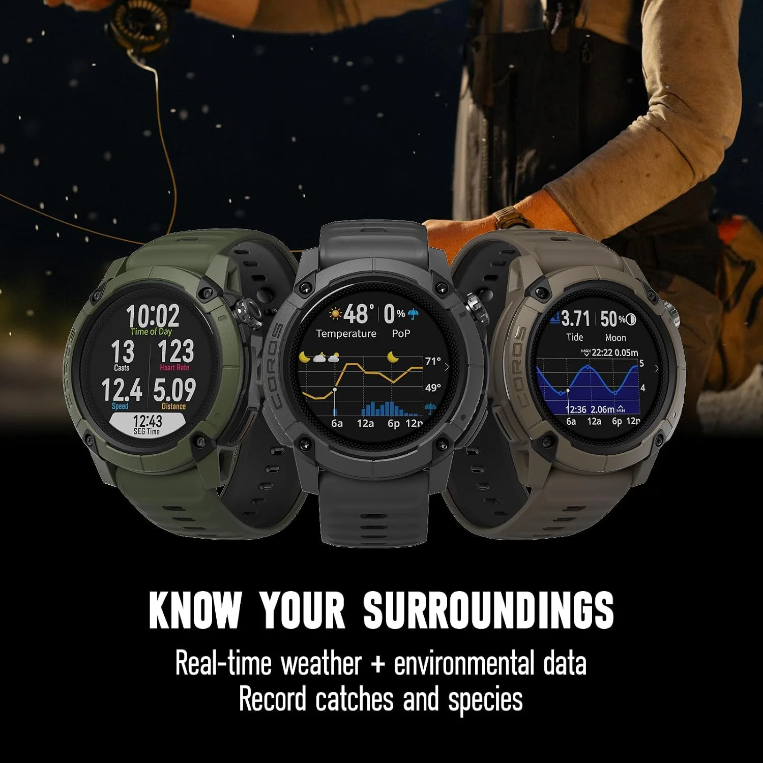 COROS Nomad Outdoor GPS Smartwatch, 1.3" MIP Touchscreen, Global maps with Turn-by-Turn Navigation, 22 Days Battery Life, Microphone Records Voice Notes, Real-time Weather, and Safety alerts (Black)
