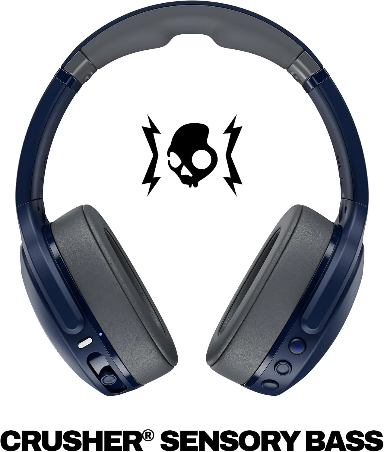 Skullcandy Crusher Evo Wireless Bluetooth Headphones with Multi-Sensory Bass, Noise Isolating Over-Ear Fit, Up to 40 Hours Battery, Microphone for iPhone Android - Blue/Grey