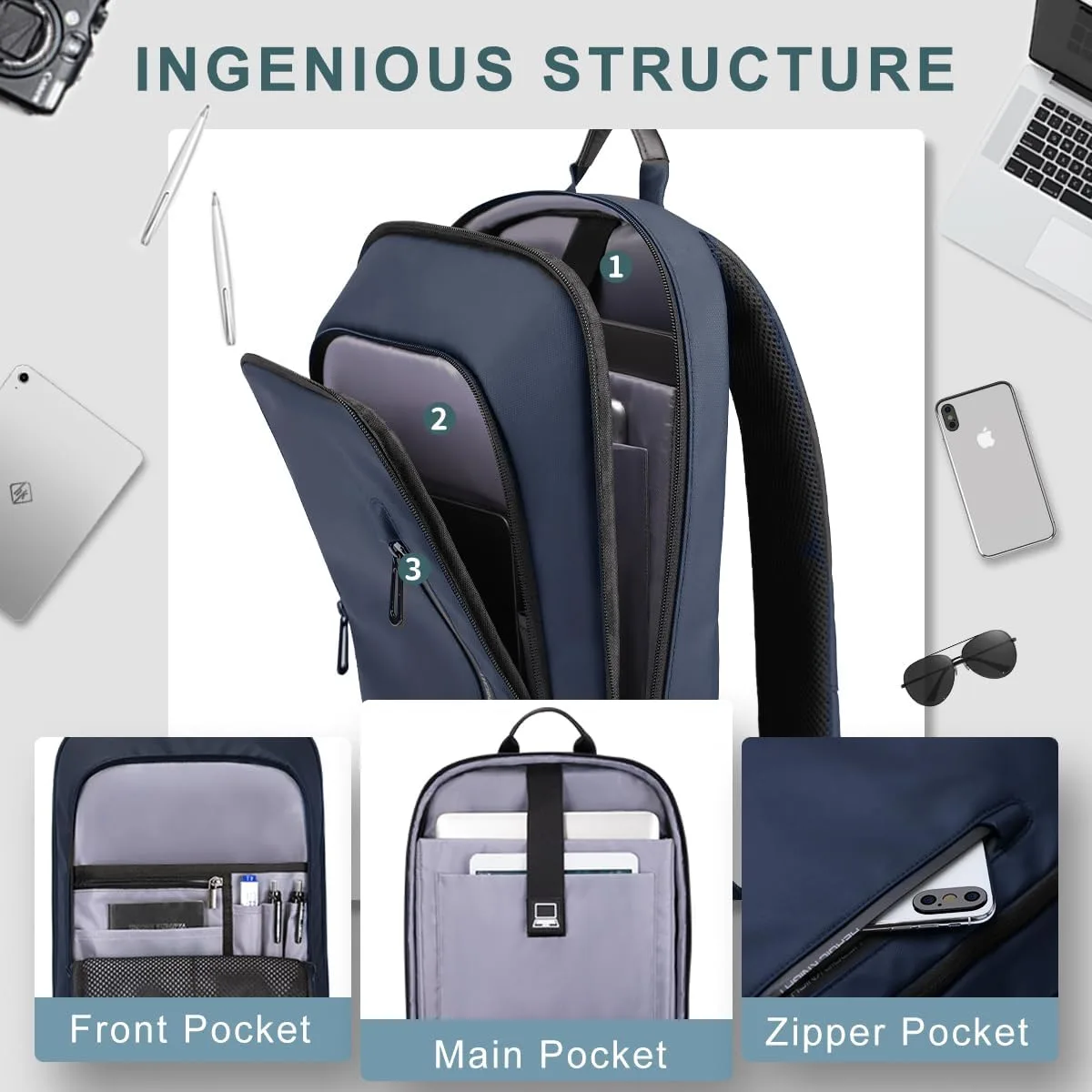 hk Backpack for Men, Business Slim Computer Bag for 15.6 Inch Laptop