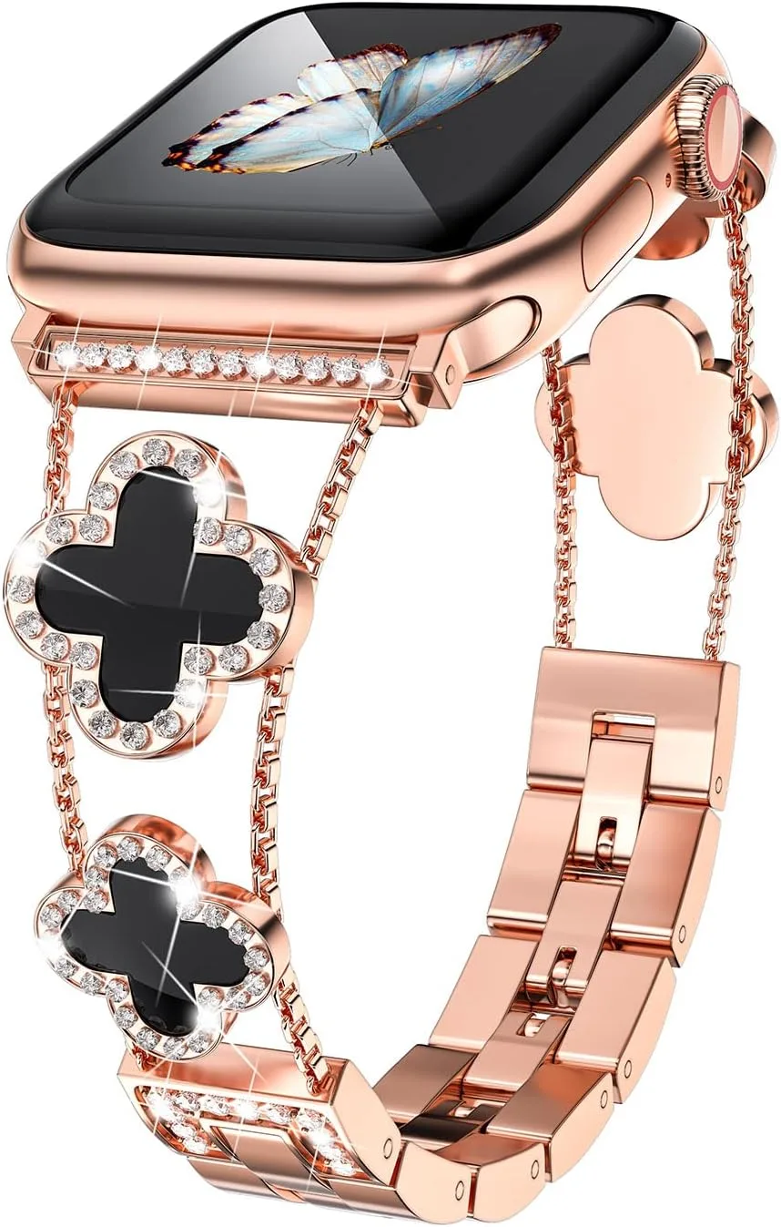 Correa para Apple Watch Musk-MSKR Diamond Metal Clover compatible con Series 1 a Ultra 38-49 mm