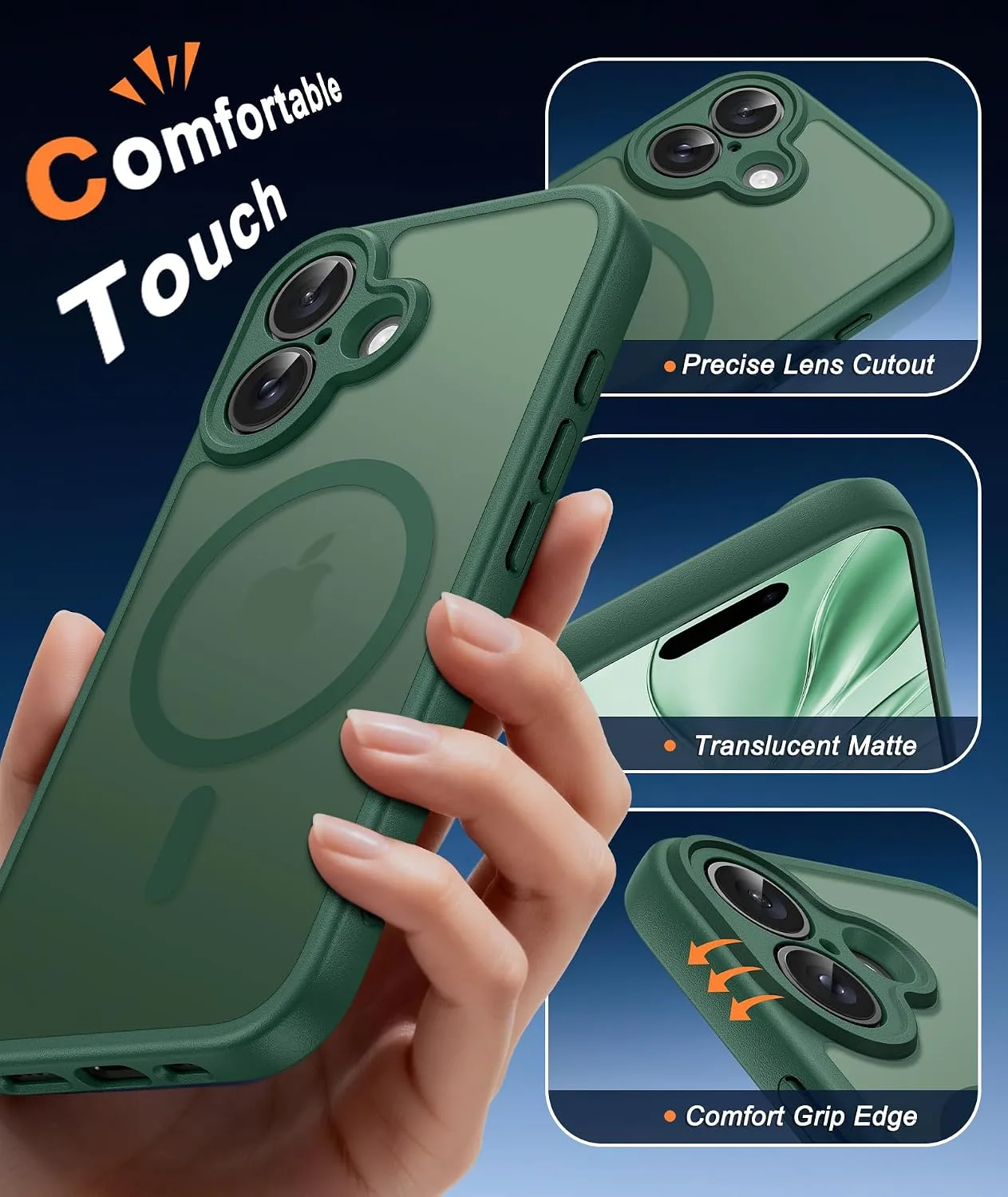FNTCASE for iPhone 16 Plus Case Fit for MagSafe Green