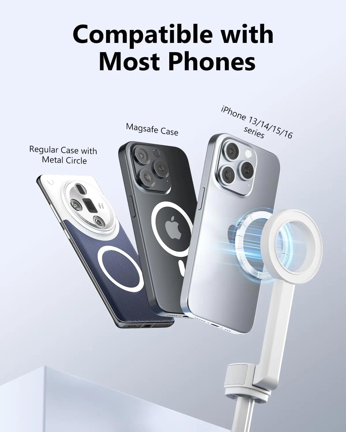UBeesize Magnetic Tripod for iPhone with Remote, 64’’ Extendable Phone Stand for Video Recording/Vlogging, N52 Strong Holder for iPhone 12-15/Android, Portable Travel Selfie Stick Tripod(White)