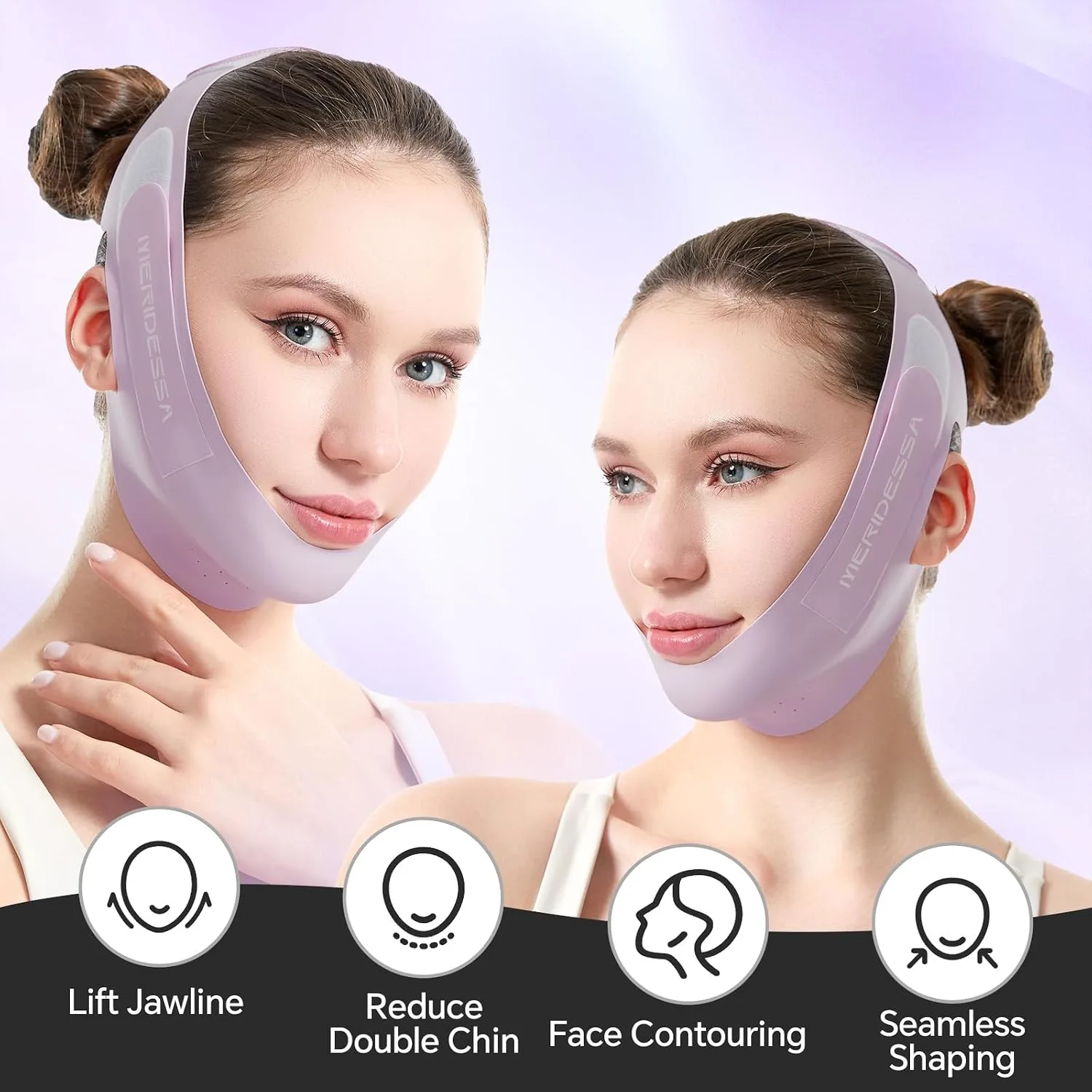 V-Lift Pro V-Line Lifting Face Mask - Anti-Wrinkle & Face Contouring Wearable Band, Double Chin Reducer for Sculpted Jawline, Seamless Design with Breathable Fabric (Purple)