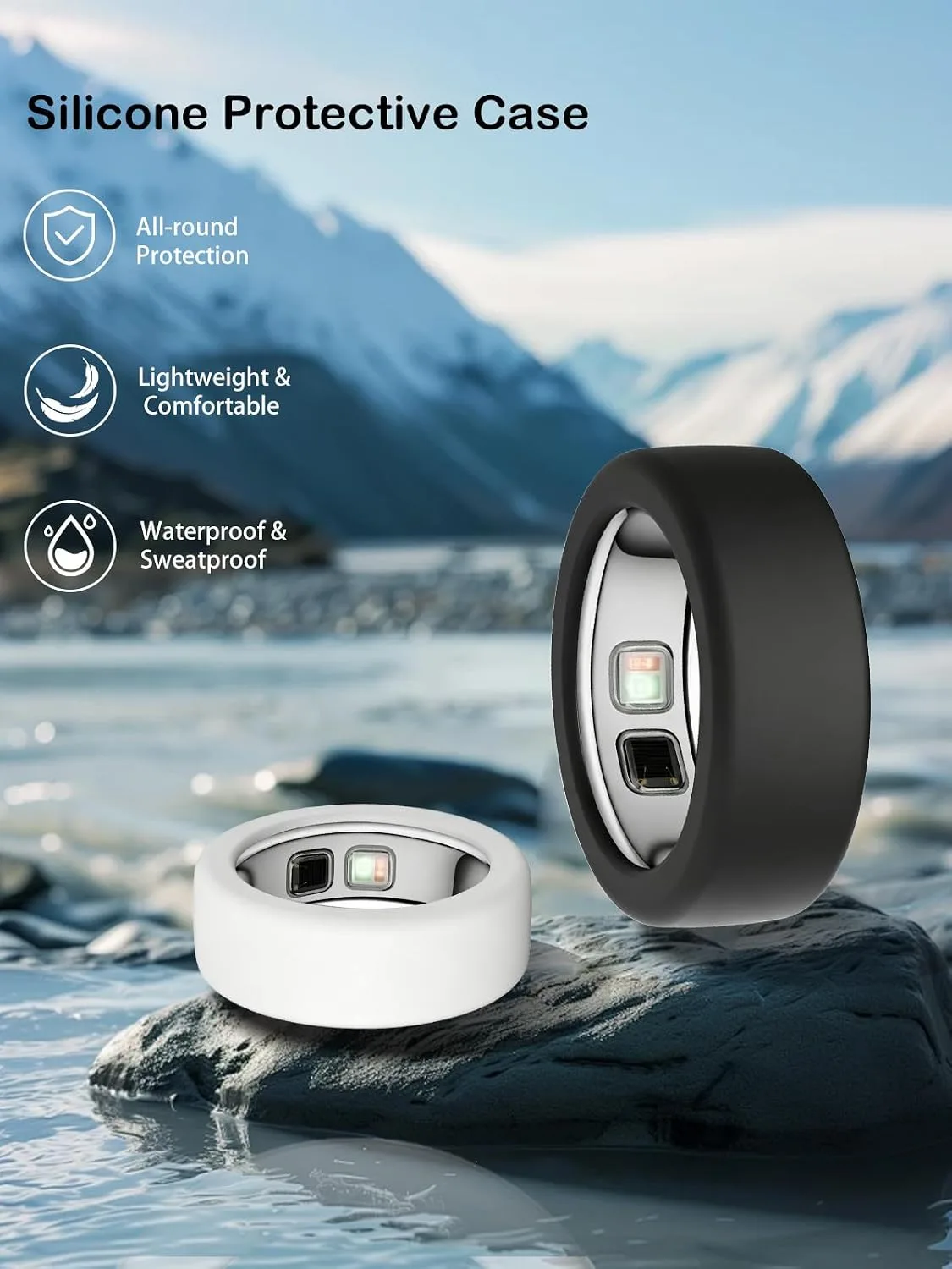 Silicone Case for Oura Ring 5, 2-Pack, M (10-13), Black+ White