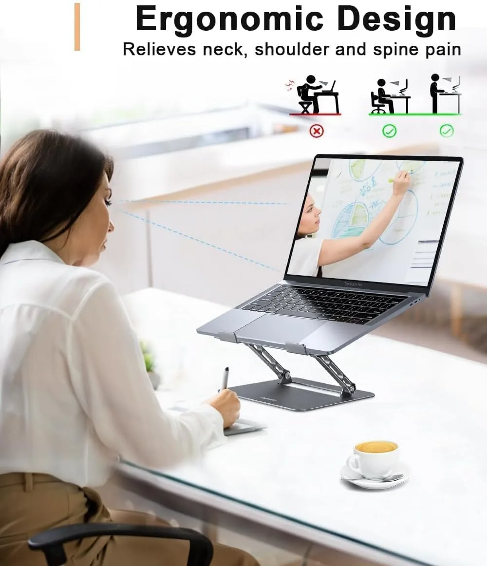 Aoviho Adjustable Laptop Stand for Desk,Portable Laptop Stand Holder and Riser,Foldable Aluminum Notebook Computer Stands for MacBook Air Pro HP Lenovo Dell Samsung Chromebook, 10-15.6 inch, Grey