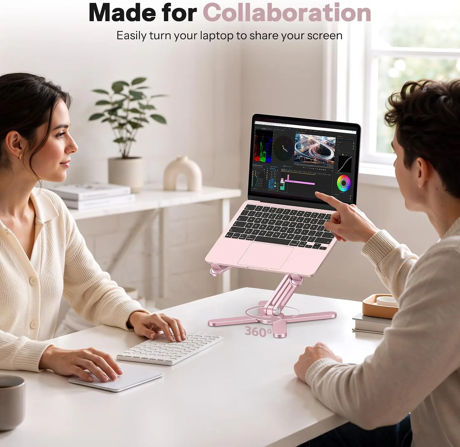 OMOTON LA10 360° Rotating Laptop Stand Riser Foldable for Desk, Pink